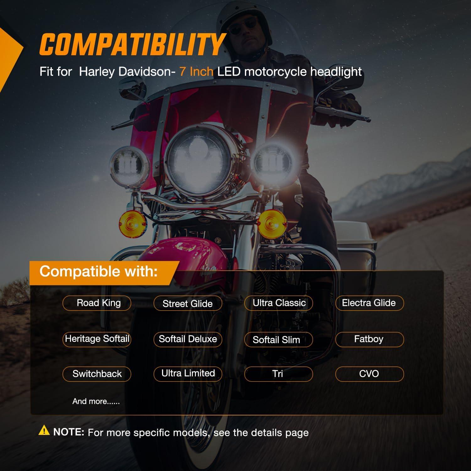 imageNilight 7 Inch Motorcycle LED Headlight 45 Inch Fog Lights Auxiliary DOT Kit Compatible with Harley Davidson Electra Street Glide Fat Boy Road King Heritage Softail CVO Black7Inch Headlight 45Inch Fog Lights Black