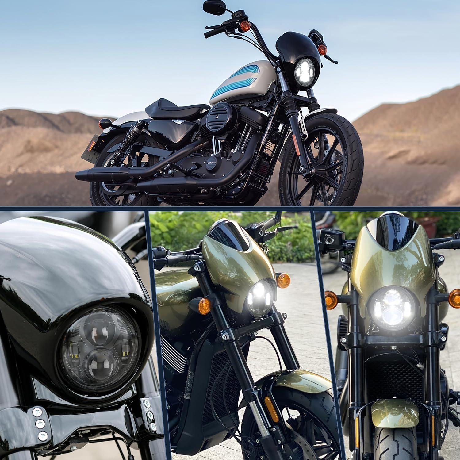 imageNilight 7 Inch Motorcycle LED Headlight 45 Inch Fog Lights Auxiliary DOT Kit Compatible with Harley Davidson Electra Street Glide Fat Boy Road King Heritage Softail CVO Black575Inch LED Headlight Black