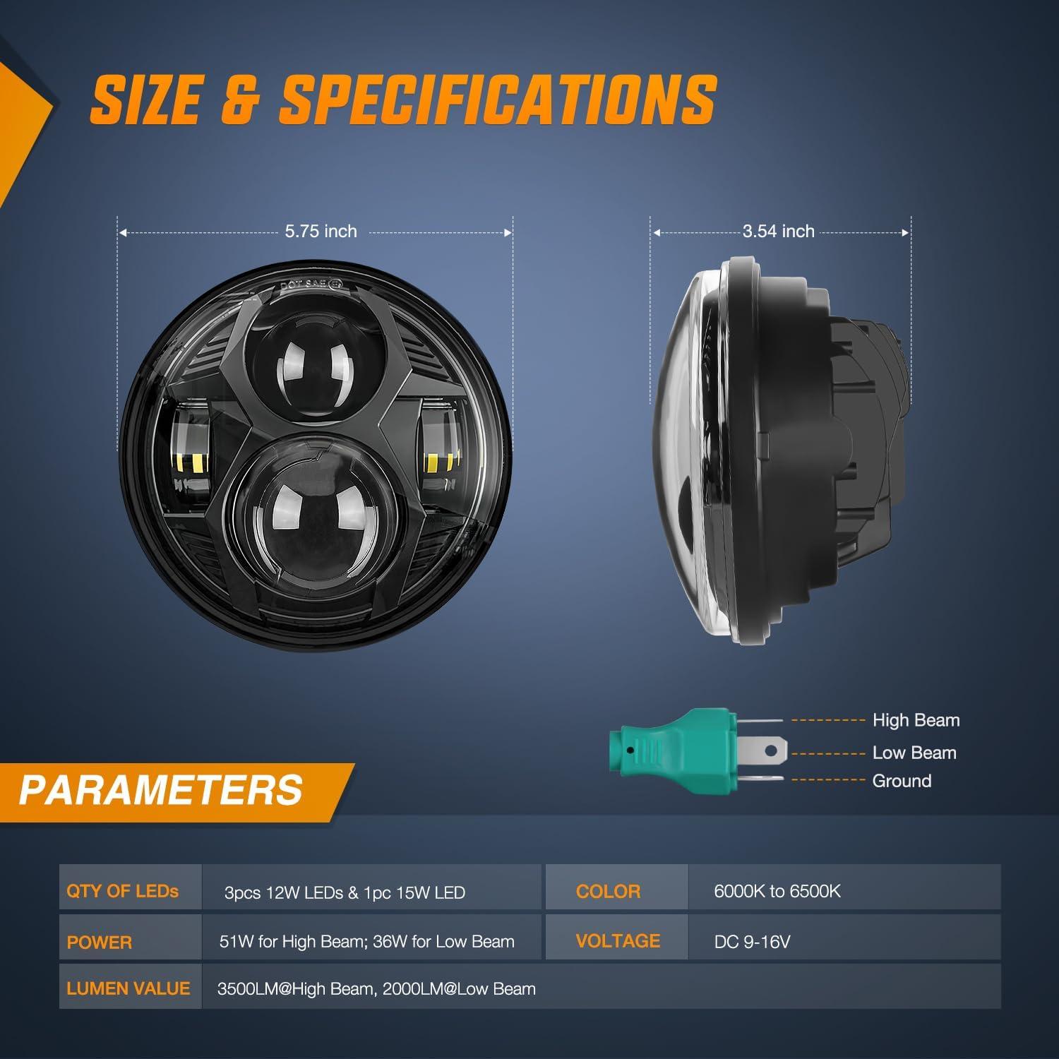 imageNilight 7 Inch Motorcycle LED Headlight 45 Inch Fog Lights Auxiliary DOT Kit Compatible with Harley Davidson Electra Street Glide Fat Boy Road King Heritage Softail CVO Black575Inch LED Headlight Black