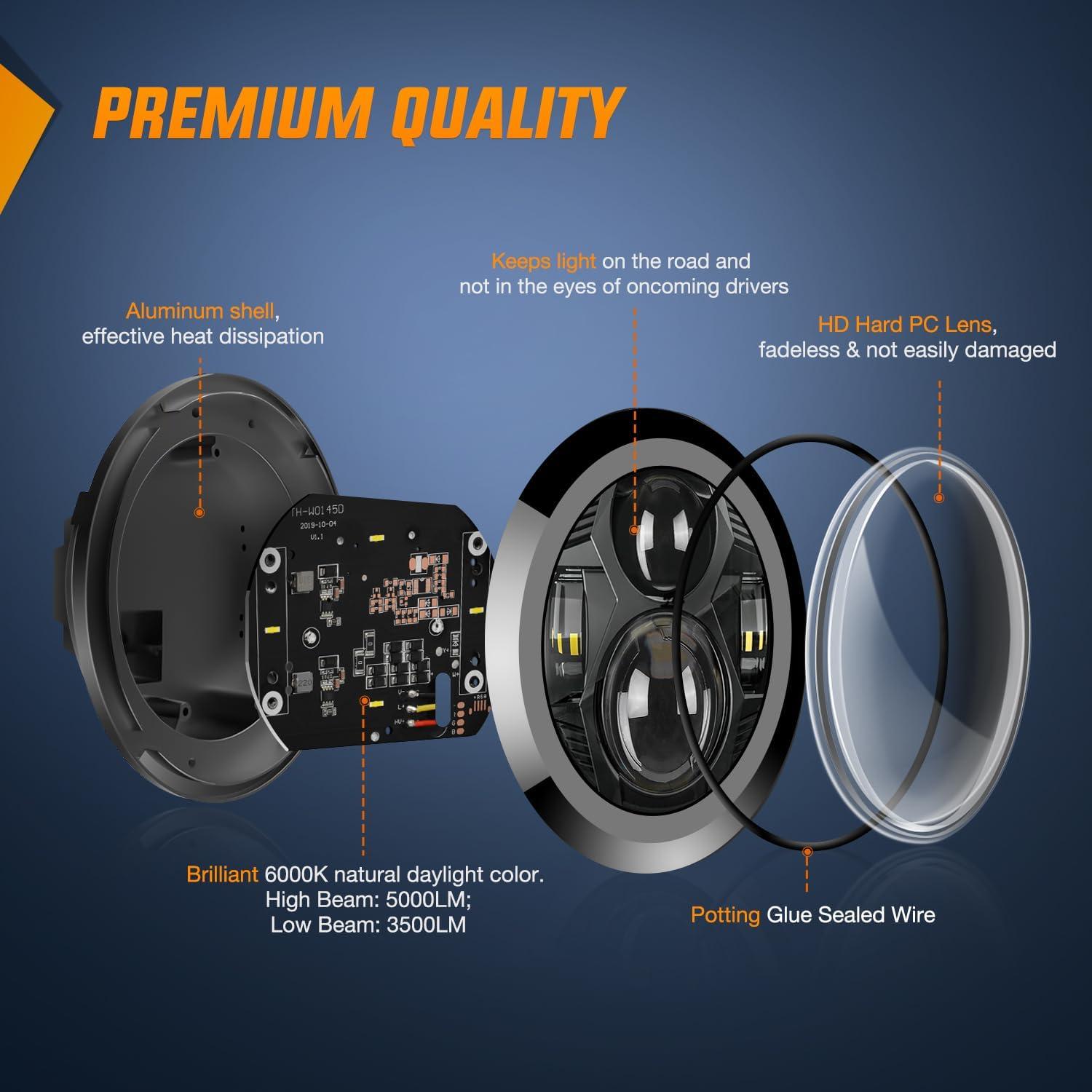 imageNilight 7 Inch Motorcycle LED Headlight 45 Inch Fog Lights Auxiliary DOT Kit Compatible with Harley Davidson Electra Street Glide Fat Boy Road King Heritage Softail CVO Black575Inch LED Headlight Black