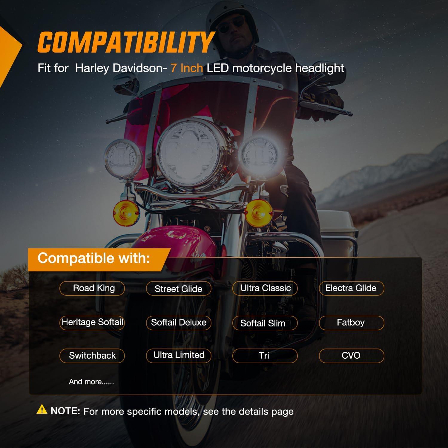 imageNilight 7 Inch Motorcycle LED Headlight 45 Inch Fog Lights Auxiliary DOT Kit Compatible with Harley Davidson Electra Street Glide Fat Boy Road King Heritage Softail CVO Black7Inch Headlight 45Inch Fog Lights Chrome