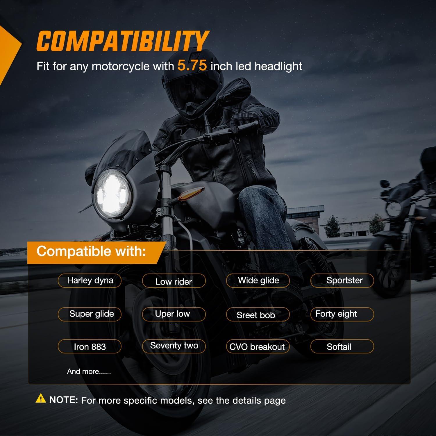 imageNilight 7 Inch Motorcycle LED Headlight 45 Inch Fog Lights Auxiliary DOT Kit Compatible with Harley Davidson Electra Street Glide Fat Boy Road King Heritage Softail CVO Black575Inch LED Headlight Chrome