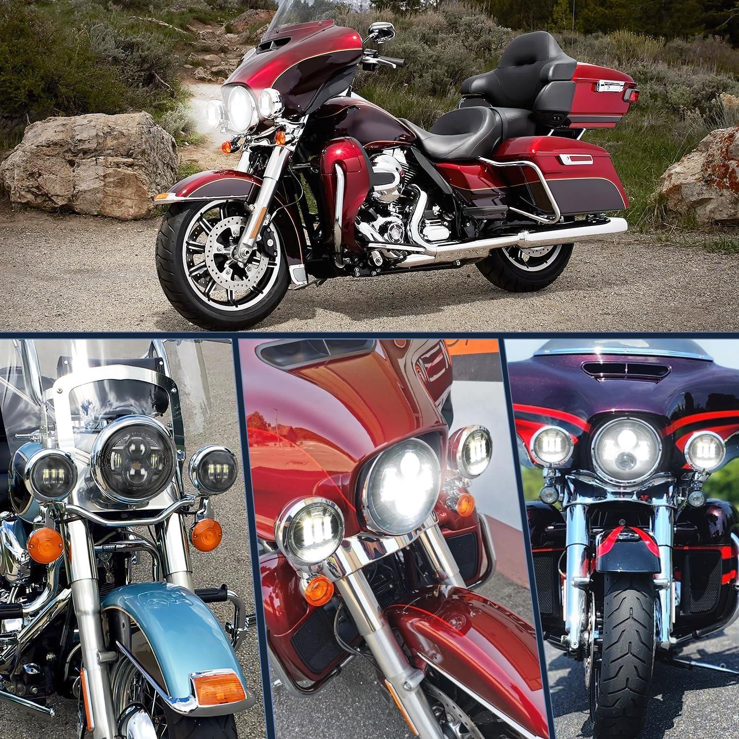 imageNilight 7 Inch Motorcycle LED Headlight 45 Inch Fog Lights Auxiliary DOT Kit Compatible with Harley Davidson Electra Street Glide Fat Boy Road King Heritage Softail CVO Black7Inch Headlight 45Inch Fog Lights Black