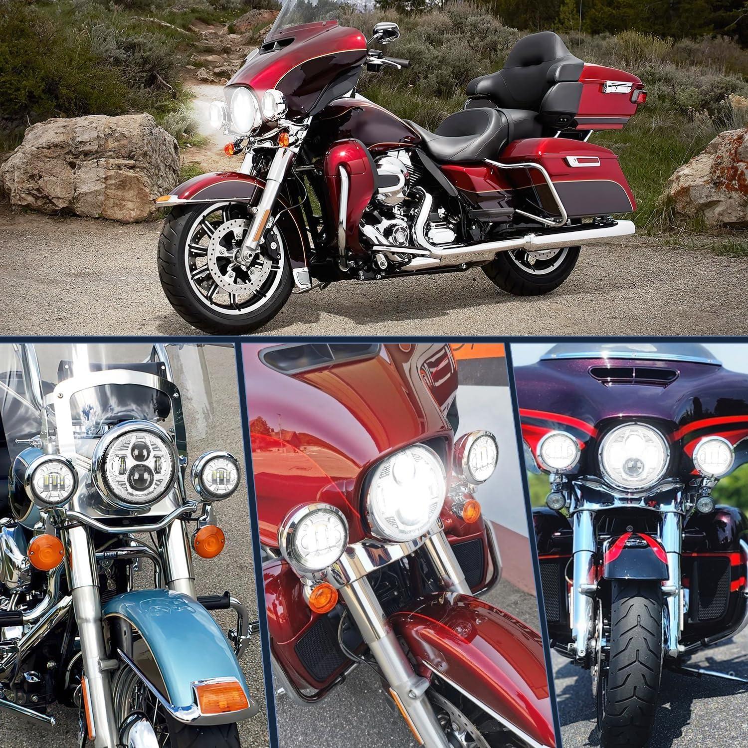 imageNilight 7 Inch Motorcycle LED Headlight 45 Inch Fog Lights Auxiliary DOT Kit Compatible with Harley Davidson Electra Street Glide Fat Boy Road King Heritage Softail CVO Black7Inch Headlight 45Inch Fog Lights Chrome