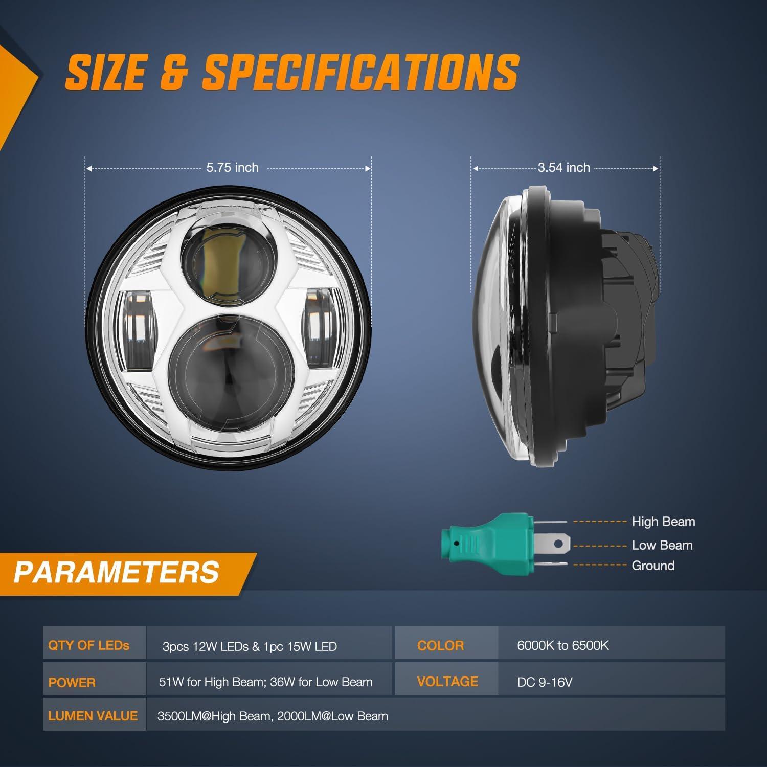 imageNilight 7 Inch Motorcycle LED Headlight 45 Inch Fog Lights Auxiliary DOT Kit Compatible with Harley Davidson Electra Street Glide Fat Boy Road King Heritage Softail CVO Black575Inch LED Headlight Chrome