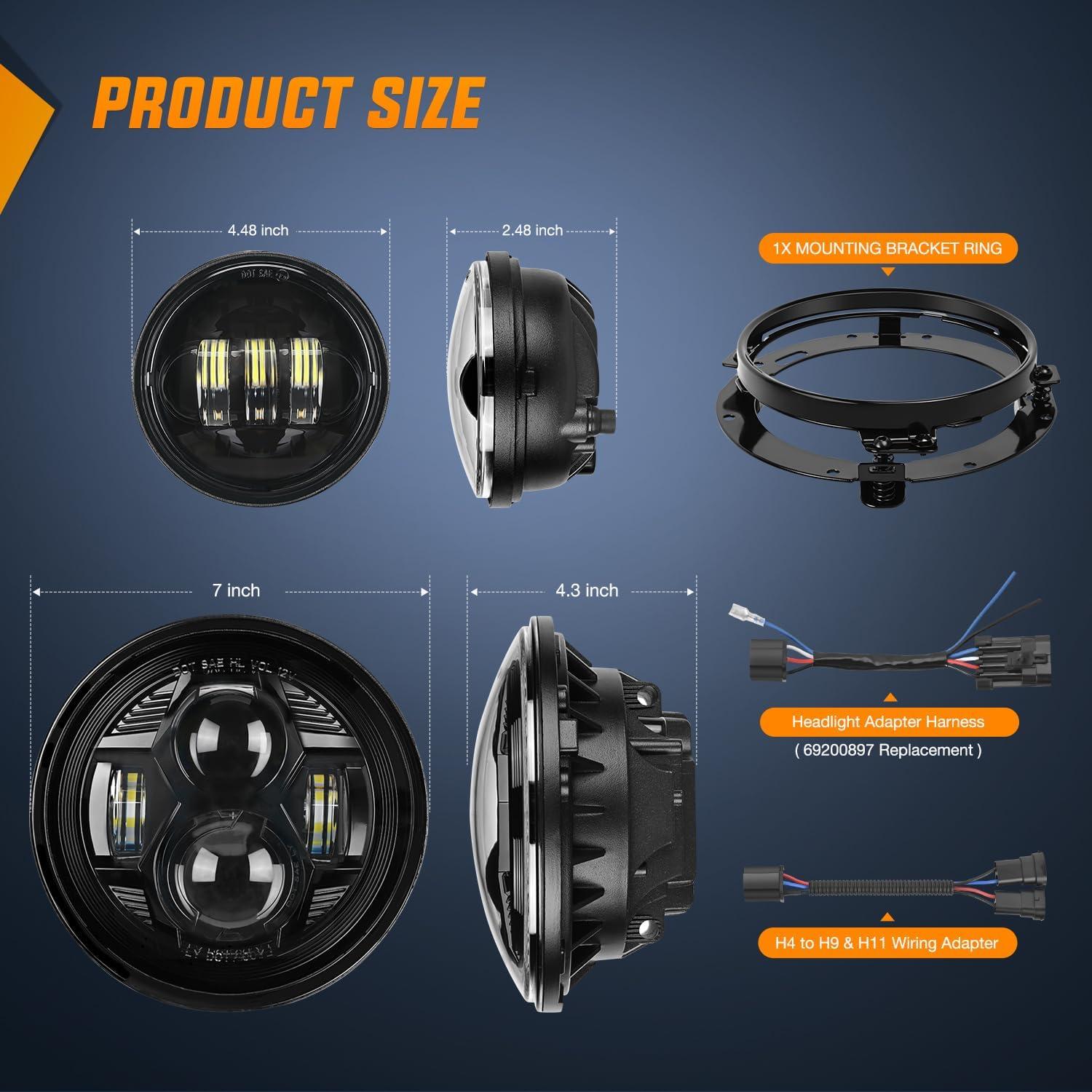 imageNilight 7 Inch Motorcycle LED Headlight 45 Inch Fog Lights Auxiliary DOT Kit Compatible with Harley Davidson Electra Street Glide Fat Boy Road King Heritage Softail CVO Black7Inch Headlight 45Inch Fog Lights Black