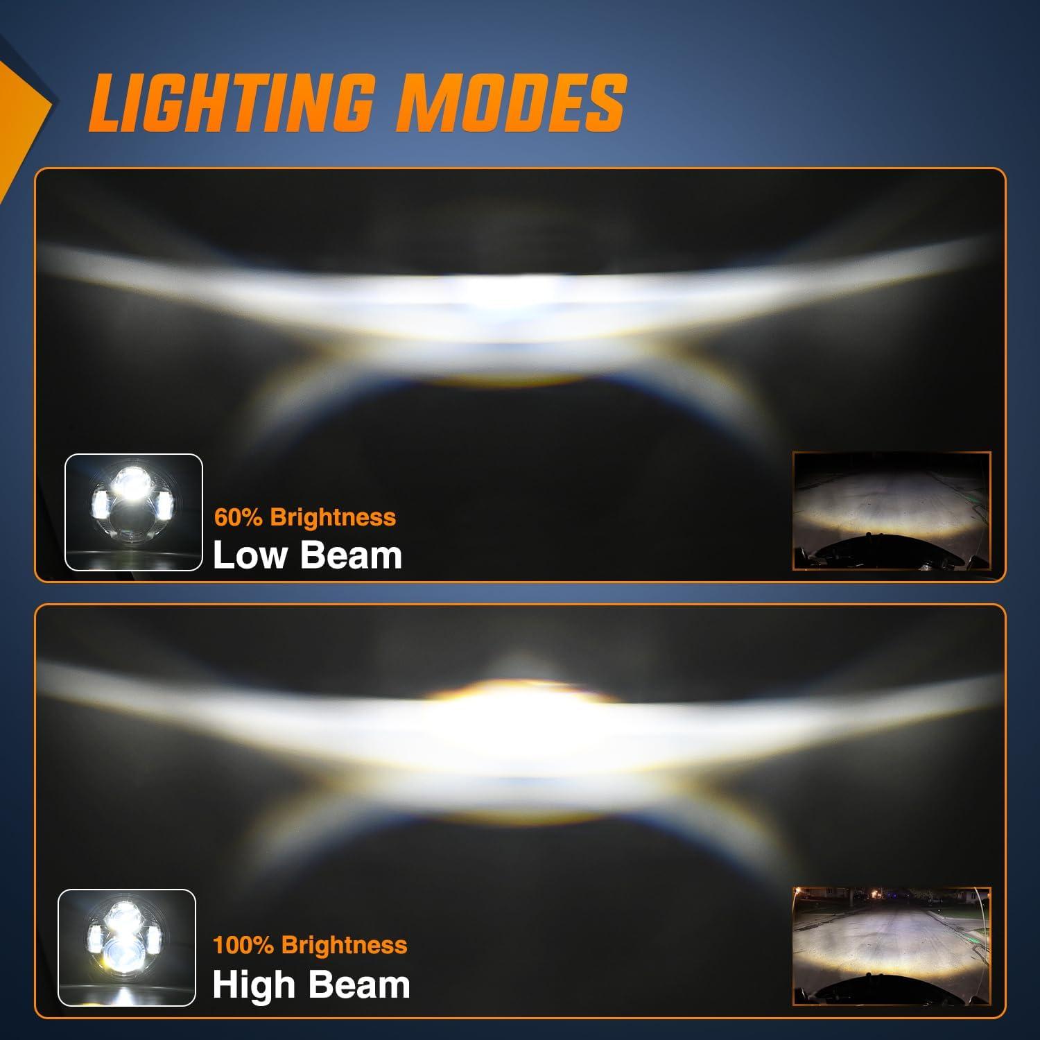 imageNilight 7 Inch Motorcycle LED Headlight 45 Inch Fog Lights Auxiliary DOT Kit Compatible with Harley Davidson Electra Street Glide Fat Boy Road King Heritage Softail CVO Black575Inch LED Headlight Chrome