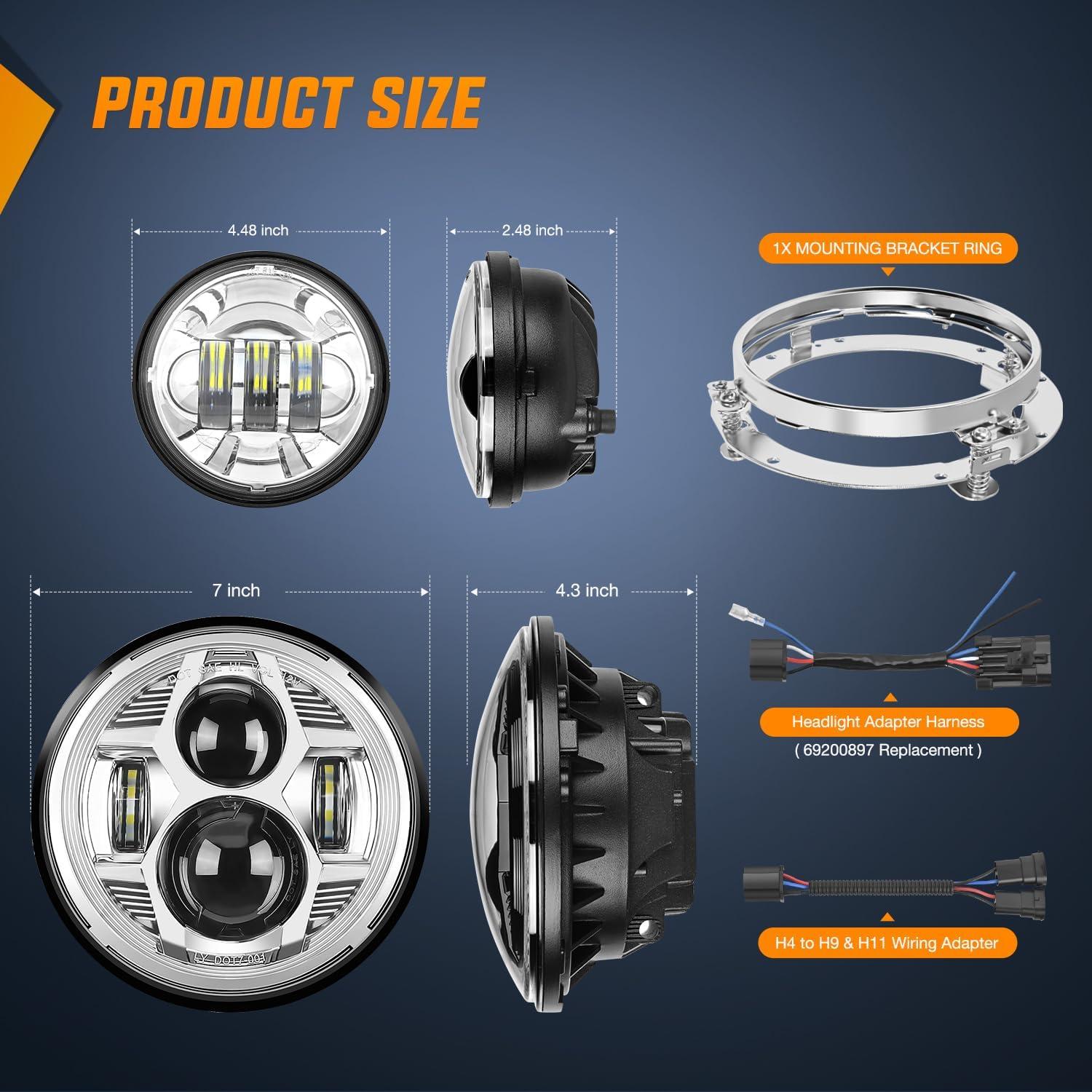 imageNilight 7 Inch Motorcycle LED Headlight 45 Inch Fog Lights Auxiliary DOT Kit Compatible with Harley Davidson Electra Street Glide Fat Boy Road King Heritage Softail CVO Black7Inch Headlight 45Inch Fog Lights Chrome