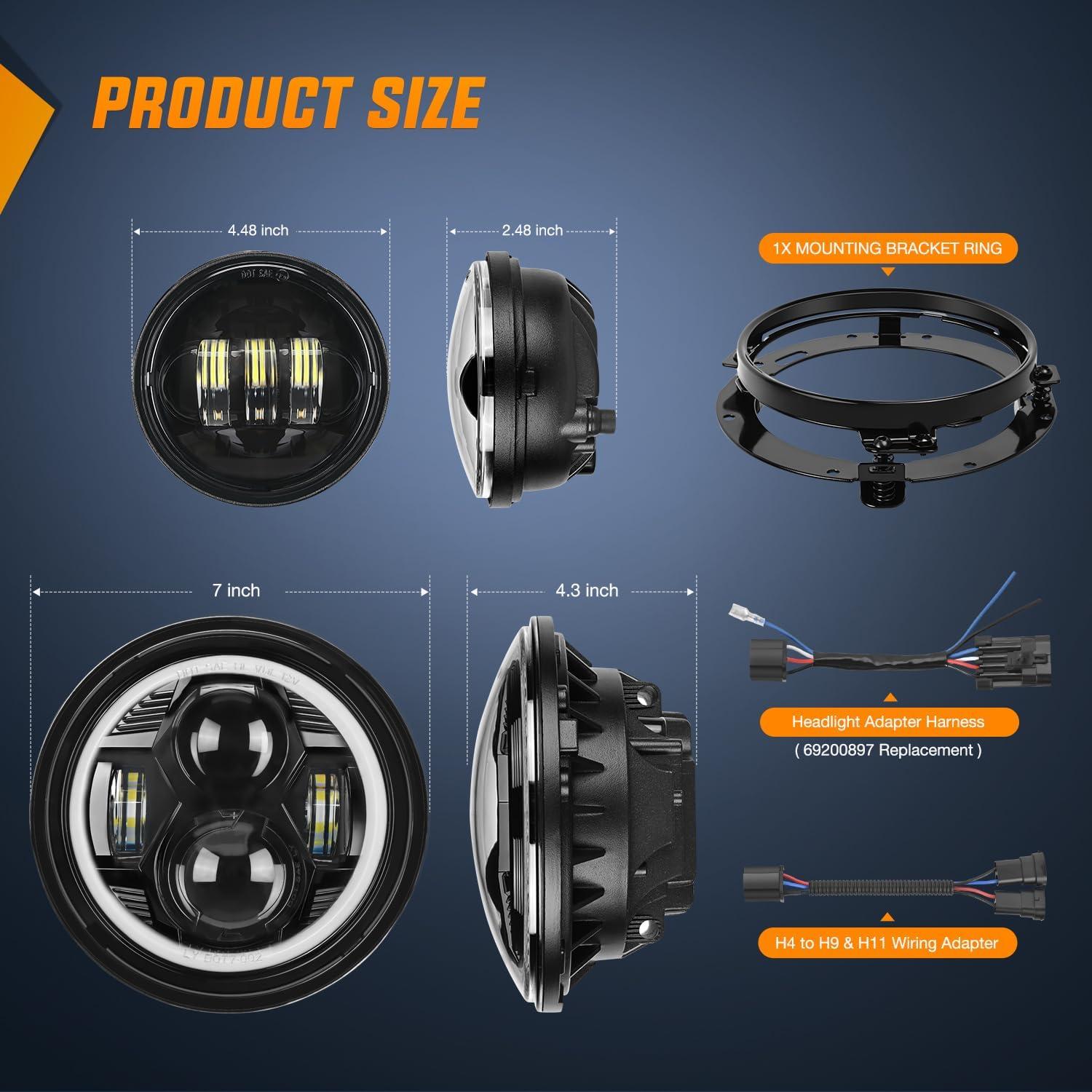 imageNilight 7 Inch Motorcycle LED Headlight 45quot Fog Lights Halo Turn Signal DOT Compatible with Harley Davidson Electra Street Glide Fat Boy Road King Heritage Softail CVO Black7Inch Headlight DRL45Inch Fog Lights Black