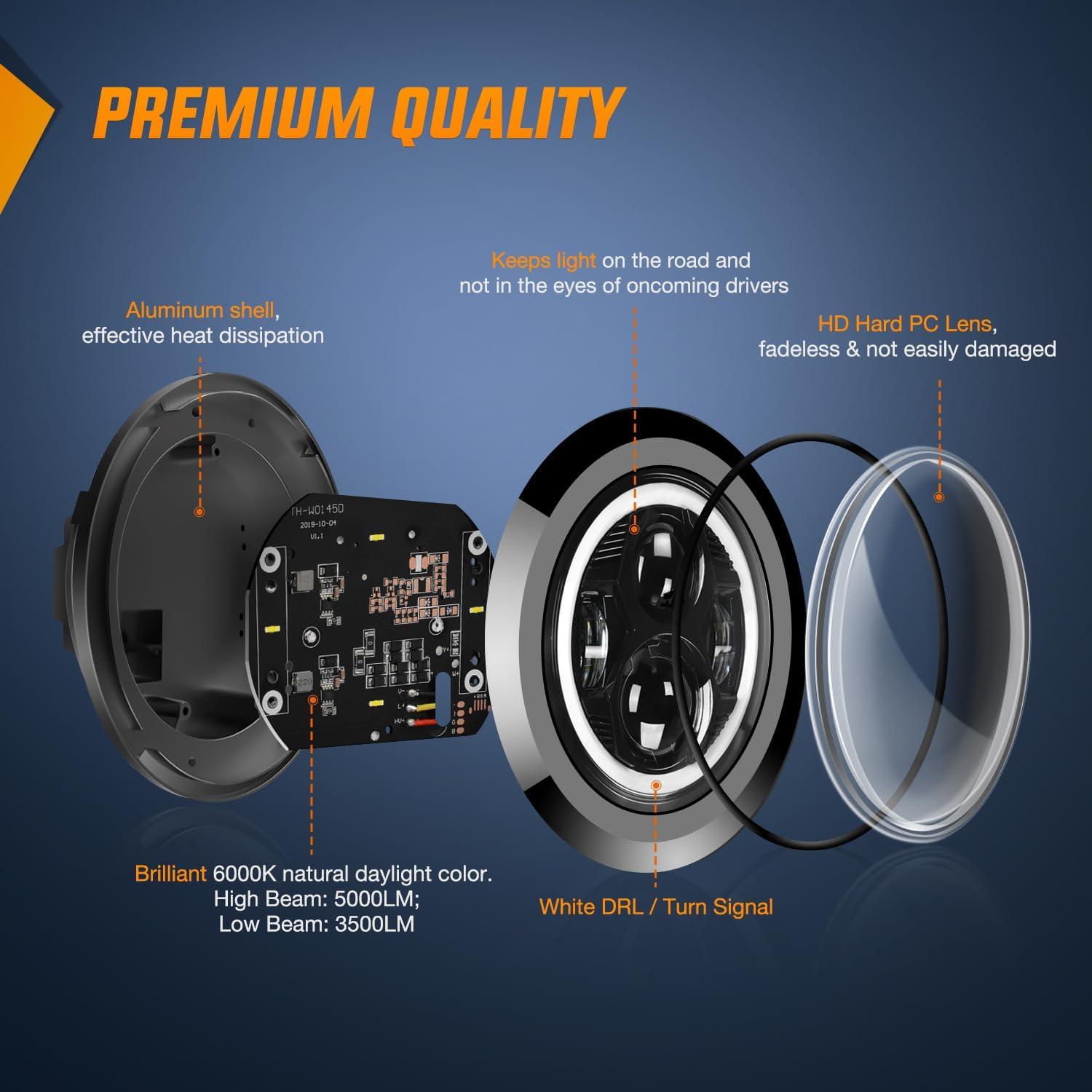 imageNilight 7 Inch Motorcycle LED Headlight 45quot Fog Lights Halo Turn Signal DOT Compatible with Harley Davidson Electra Street Glide Fat Boy Road King Heritage Softail CVO Black7Inch Headlight DRL45Inch Fog Lights Black