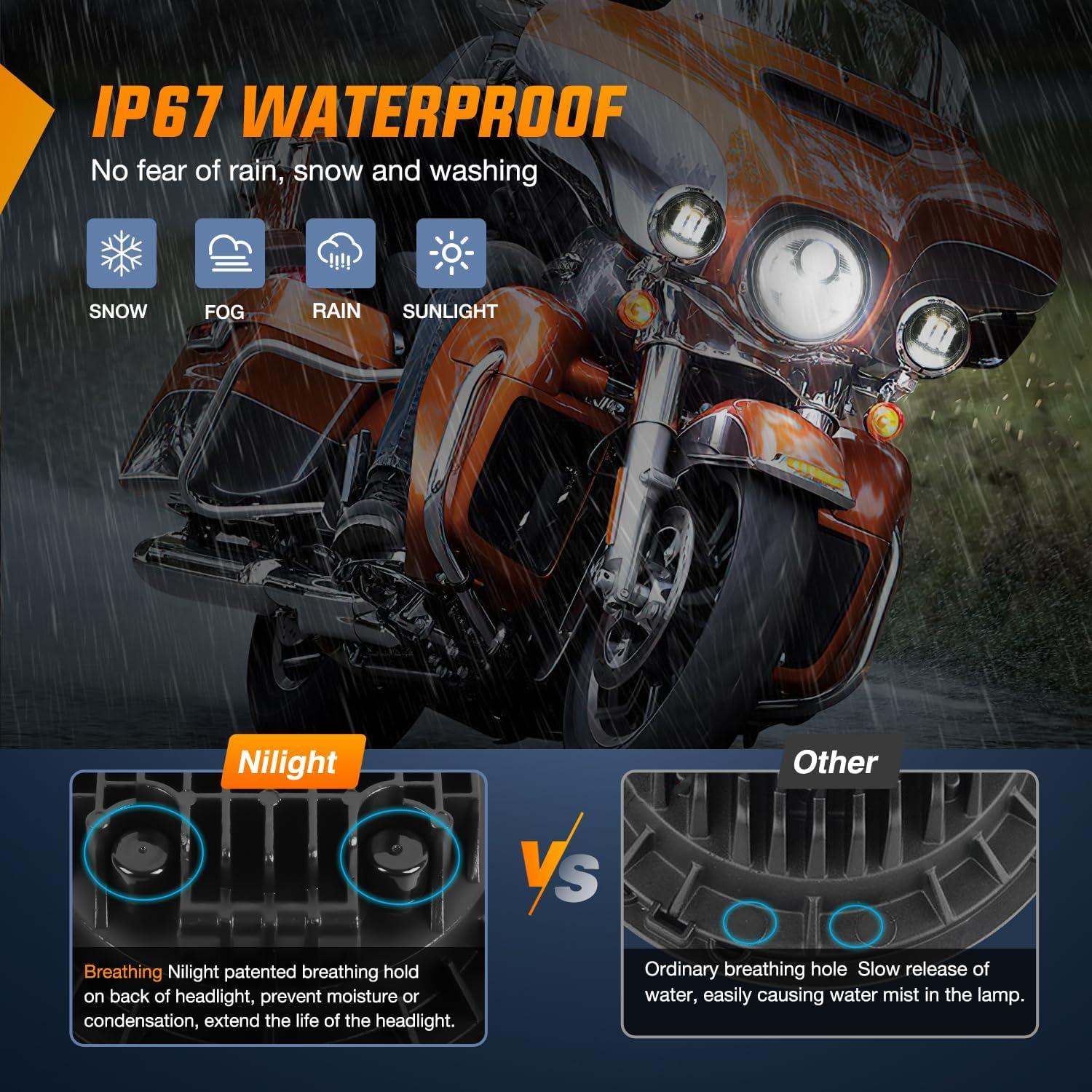 imageNilight 7 Inch Motorcycle LED Headlight 45quot Fog Lights Halo Turn Signal DOT Compatible with Harley Davidson Electra Street Glide Fat Boy Road King Heritage Softail CVO Black7Inch Headlight DRL45Inch Fog Lights Black