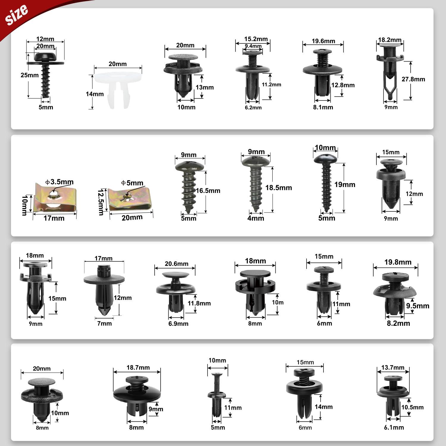 imageNilight 725Pcs Car Push Retainer Clips ampamp Auto Fasteners Assortment 23 Most Popular Sizes Nylon Bumper Fender Rivets with 10 Cable Ties and Fasteners Remover for Toyota GM Ford Honda Chevy795Pcs