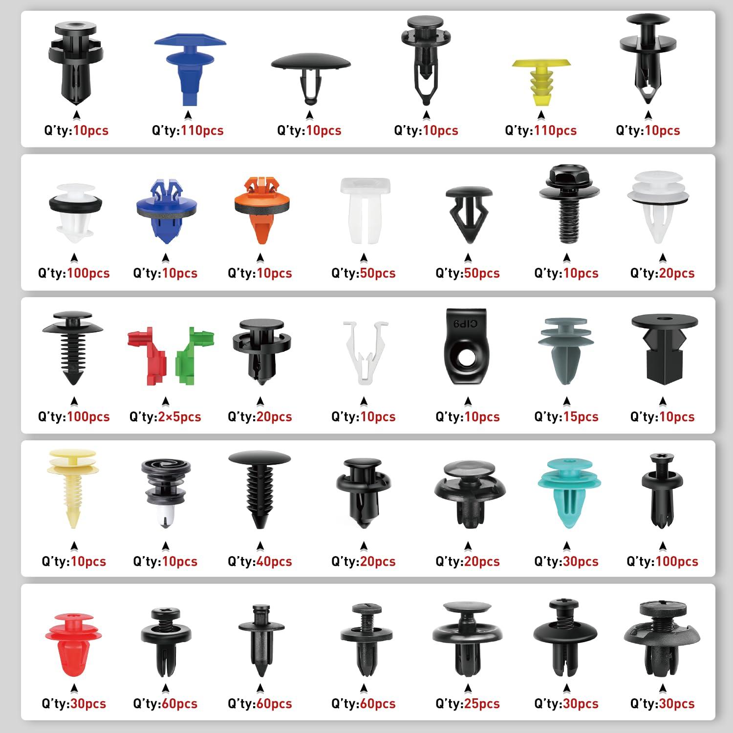 imageNilight 725Pcs Car Push Retainer Clips ampamp Auto Fasteners Assortment 23 Most Popular Sizes Nylon Bumper Fender Rivets with 10 Cable Ties and Fasteners Remover for Toyota GM Ford Honda Chevy1125Pcs