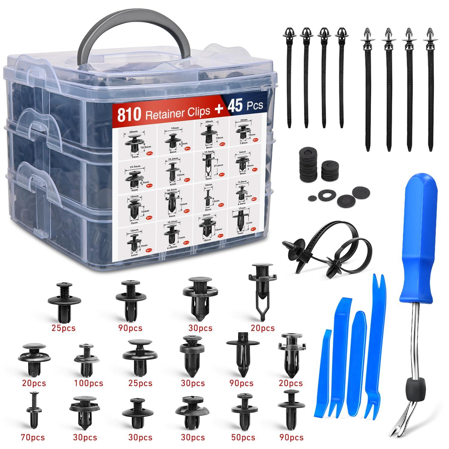 imageNilight 725Pcs Car Push Retainer Clips ampamp Auto Fasteners Assortment 23 Most Popular Sizes Nylon Bumper Fender Rivets with 10 Cable Ties and Fasteners Remover for Toyota GM Ford Honda Chevy855Pcs