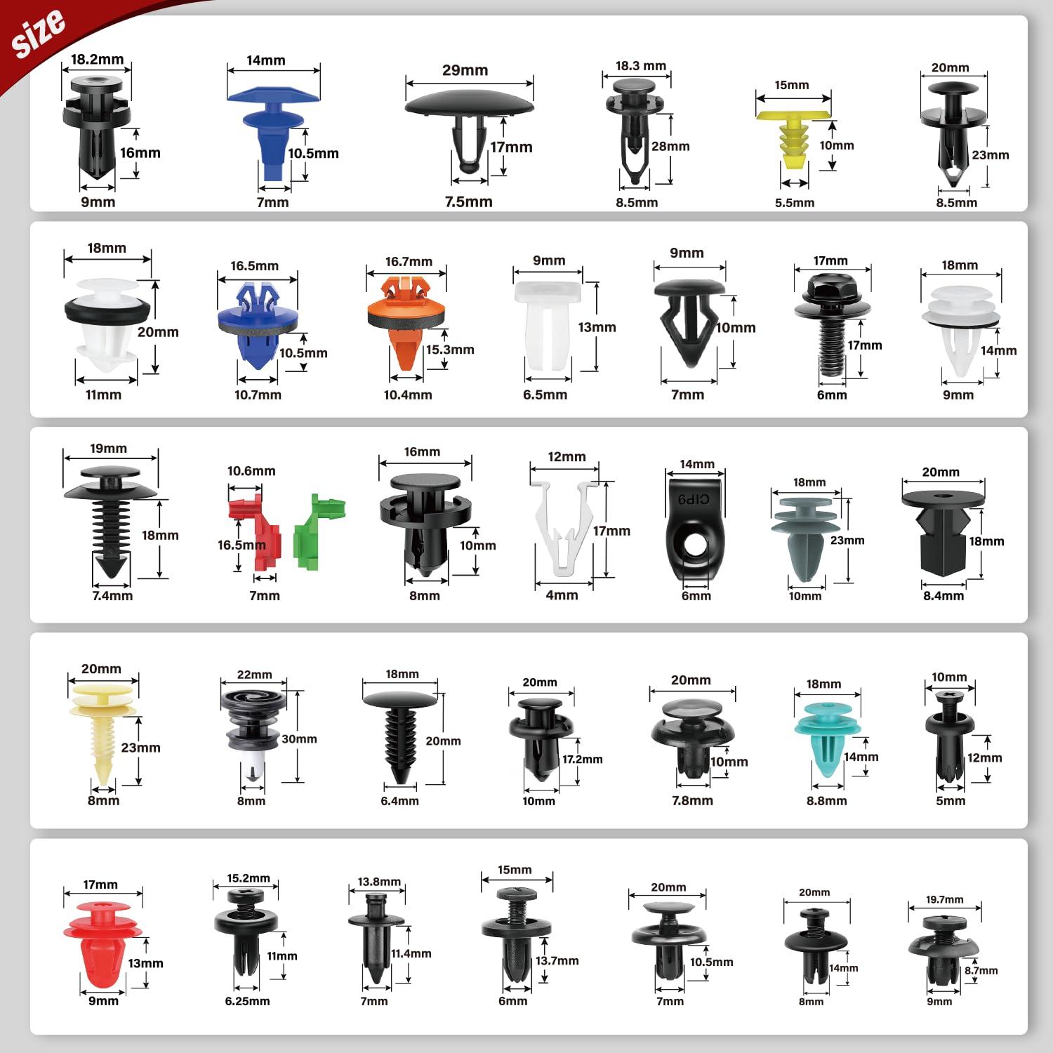 imageNilight 725Pcs Car Push Retainer Clips ampamp Auto Fasteners Assortment 23 Most Popular Sizes Nylon Bumper Fender Rivets with 10 Cable Ties and Fasteners Remover for Toyota GM Ford Honda Chevy1125Pcs