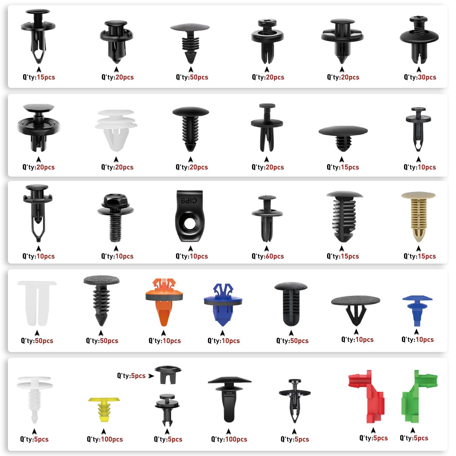 imageNilight 725Pcs Car Push Retainer Clips ampamp Auto Fasteners Assortment 23 Most Popular Sizes Nylon Bumper Fender Rivets with 10 Cable Ties and Fasteners Remover for Toyota GM Ford Honda Chevy975Pcs