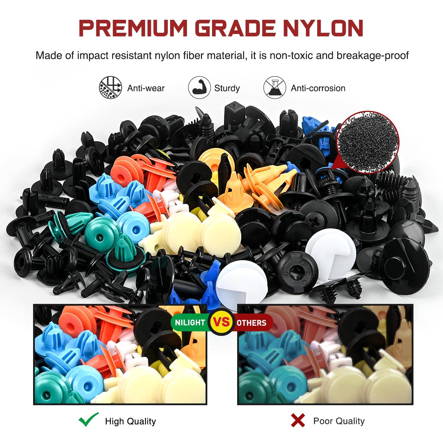 imageNilight 725Pcs Car Push Retainer Clips ampamp Auto Fasteners Assortment 23 Most Popular Sizes Nylon Bumper Fender Rivets with 10 Cable Ties and Fasteners Remover for Toyota GM Ford Honda Chevy1390Pcs