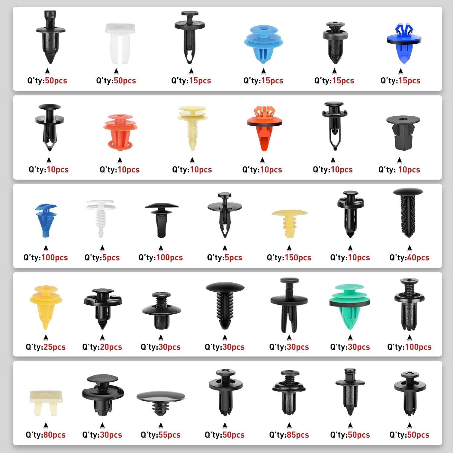 imageNilight 725Pcs Car Push Retainer Clips ampamp Auto Fasteners Assortment 23 Most Popular Sizes Nylon Bumper Fender Rivets with 10 Cable Ties and Fasteners Remover for Toyota GM Ford Honda Chevy1390Pcs