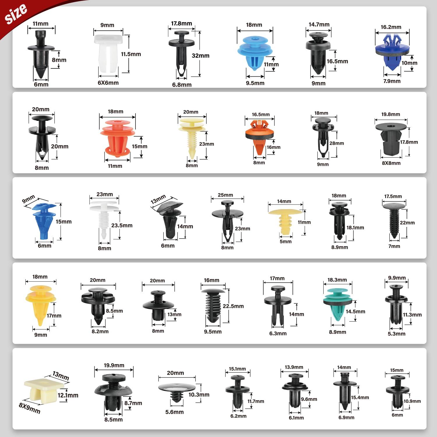 imageNilight 725Pcs Car Push Retainer Clips ampamp Auto Fasteners Assortment 23 Most Popular Sizes Nylon Bumper Fender Rivets with 10 Cable Ties and Fasteners Remover for Toyota GM Ford Honda Chevy1390Pcs