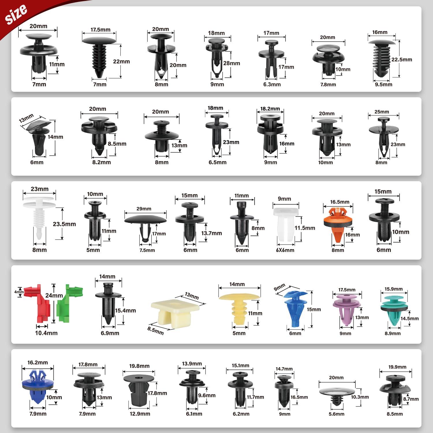 imageNilight 725Pcs Car Push Retainer Clips ampamp Auto Fasteners Assortment 23 Most Popular Sizes Nylon Bumper Fender Rivets with 10 Cable Ties and Fasteners Remover for Toyota GM Ford Honda Chevy1295Pcs