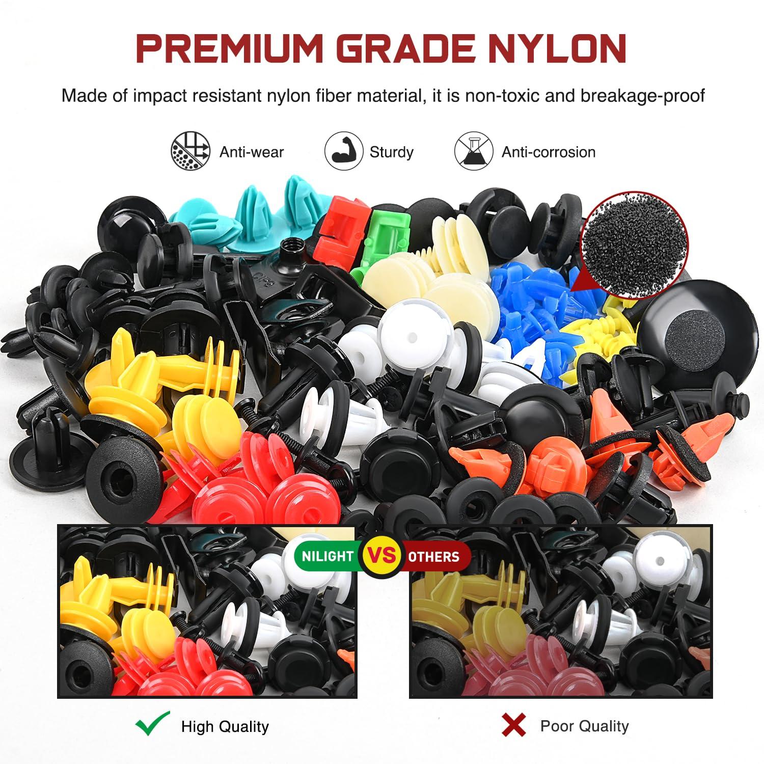 imageNilight 725Pcs Car Push Retainer Clips ampamp Auto Fasteners Assortment 23 Most Popular Sizes Nylon Bumper Fender Rivets with 10 Cable Ties and Fasteners Remover for Toyota GM Ford Honda Chevy1125Pcs