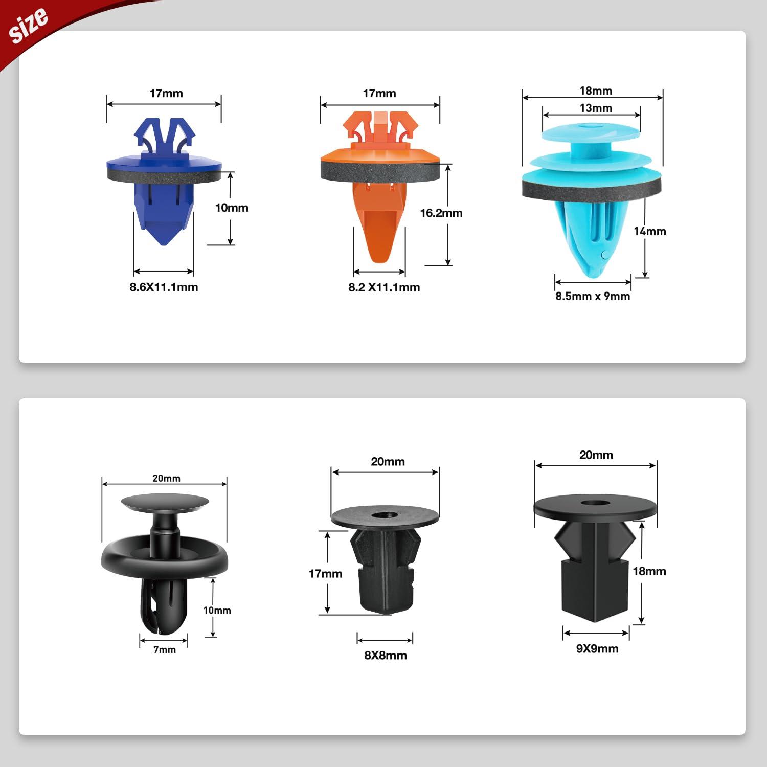 imageNilight 725Pcs Car Push Retainer Clips ampamp Auto Fasteners Assortment 23 Most Popular Sizes Nylon Bumper Fender Rivets with 10 Cable Ties and Fasteners Remover for Toyota GM Ford Honda Chevy180Pcs1tool