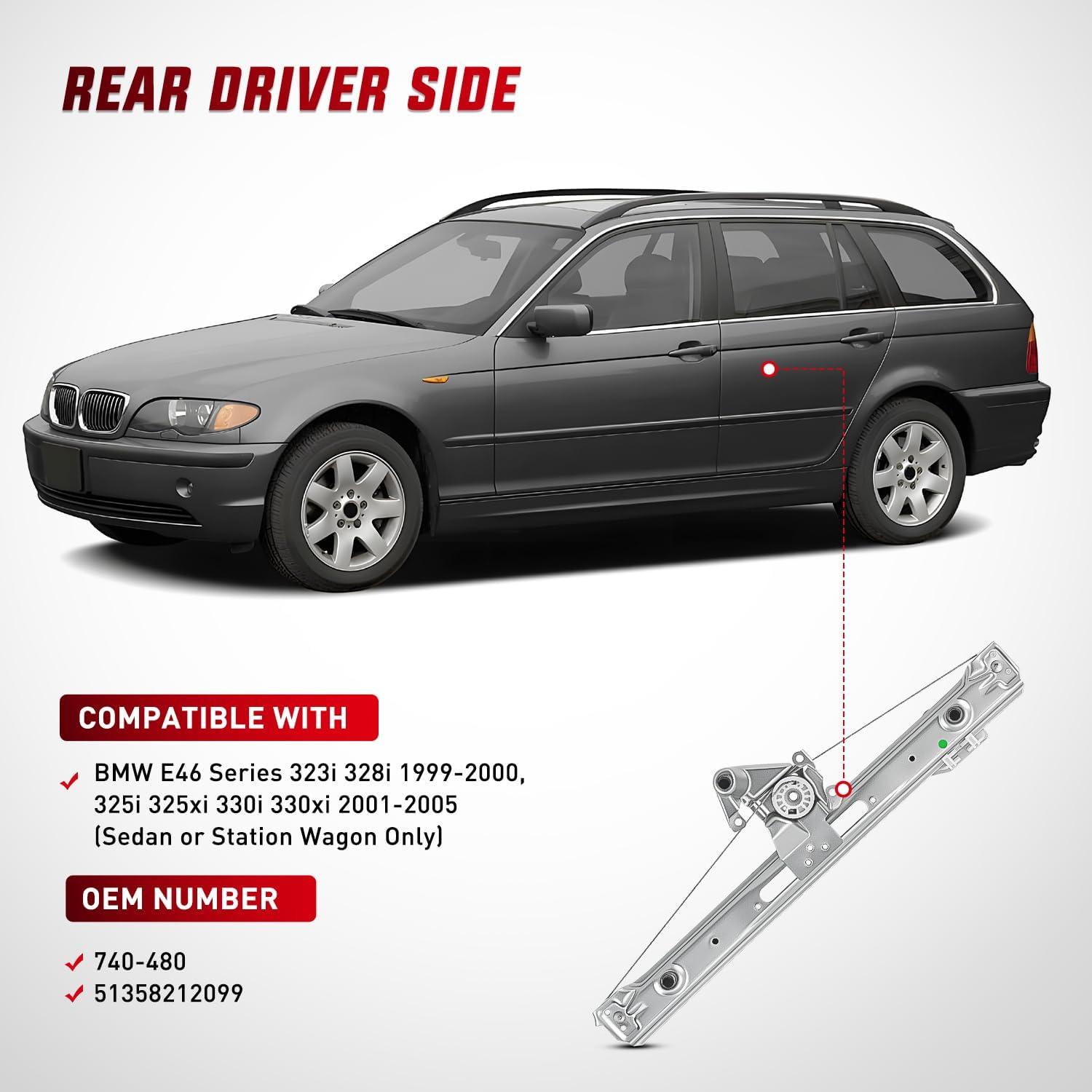 imageNilight 740480 Rear Driver Side Window Regulator Compatible with 19992005 BMW E46 323i 328i 325i 325xi 330i 330xi SedanWagon OnlyOE Replacement