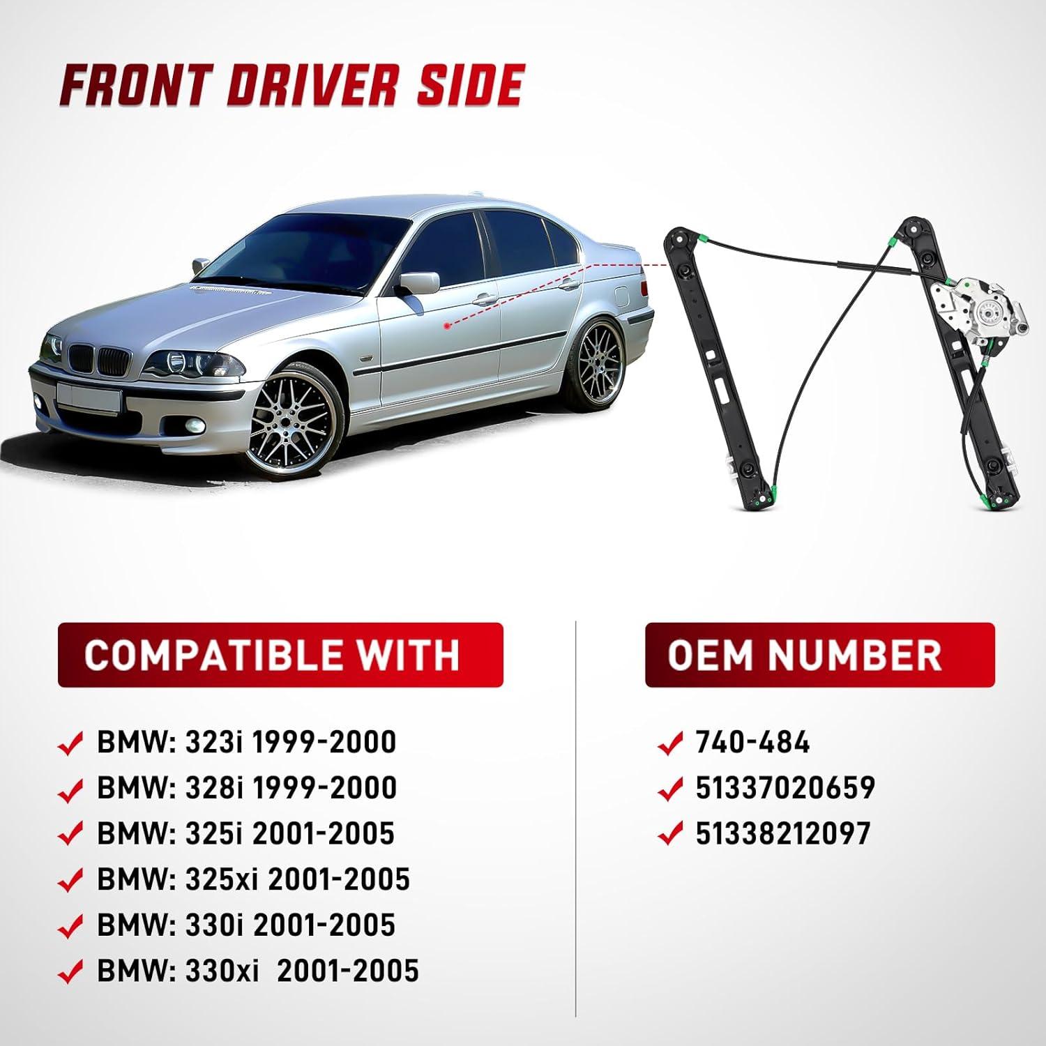 imageNilight 740484 Front Driver Side Power Window RegulatorCompatible with BMW E46 323i 325i 325xi 328i 330i 330xi 1999 2000 2001 2002 2003 2004 2005
