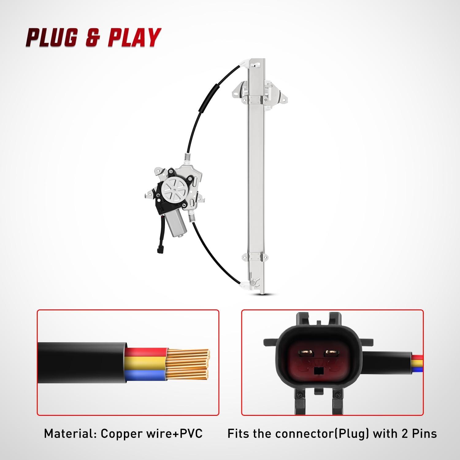 imageNilight 741348 Window RegulatorMotor Front Driver Side Compatible with Nissan Frontier 2005 2006 2007 2008 2009 2010 2011 2012 2013 2014 2015 only use Connector 2 Pins