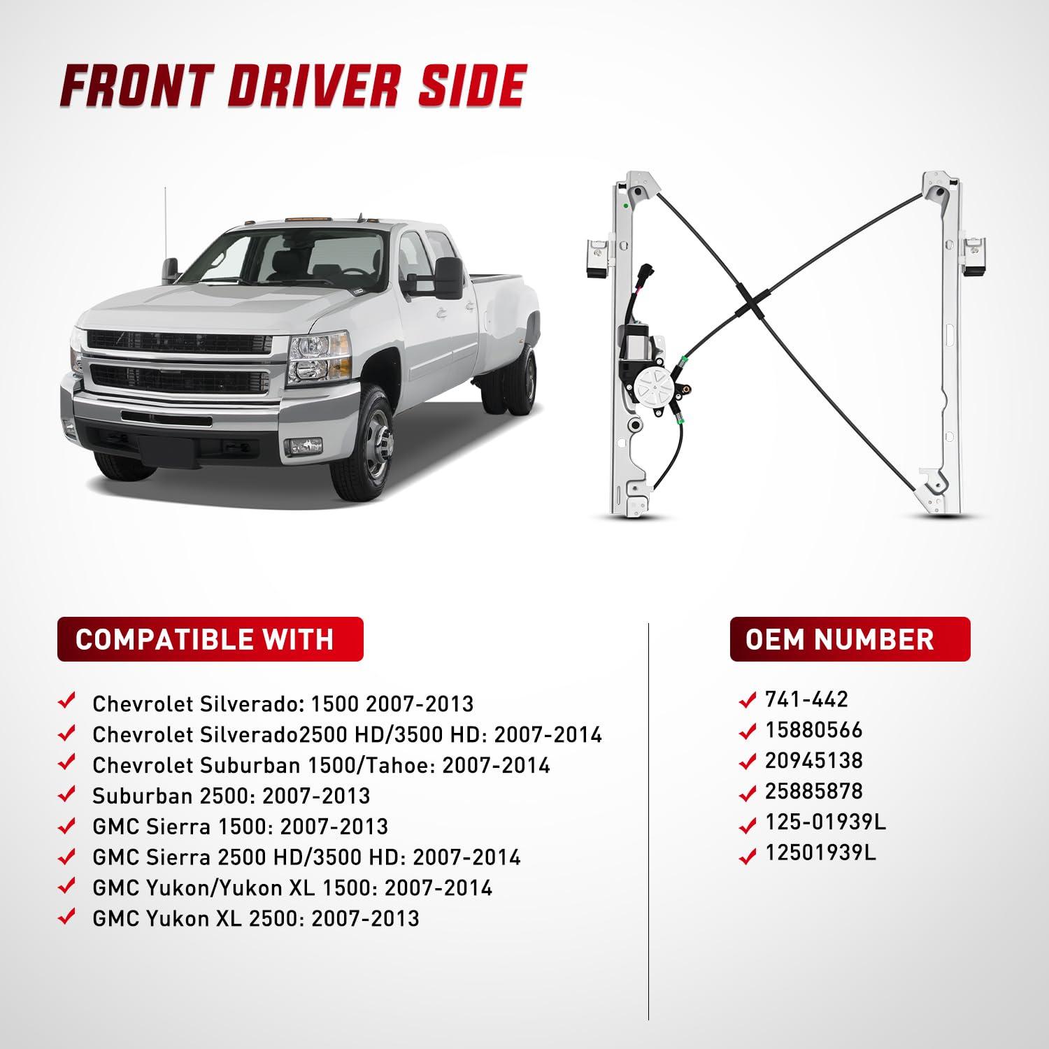 imageNilight 741442 Power Window Regulator Front Driver Side with Motor Compatible with Chevrolet Silverado 1500 20072013 Tahoe GMC Yukon Sierra 1500 2007 2008 2009 2010 2012 2013Front Driver