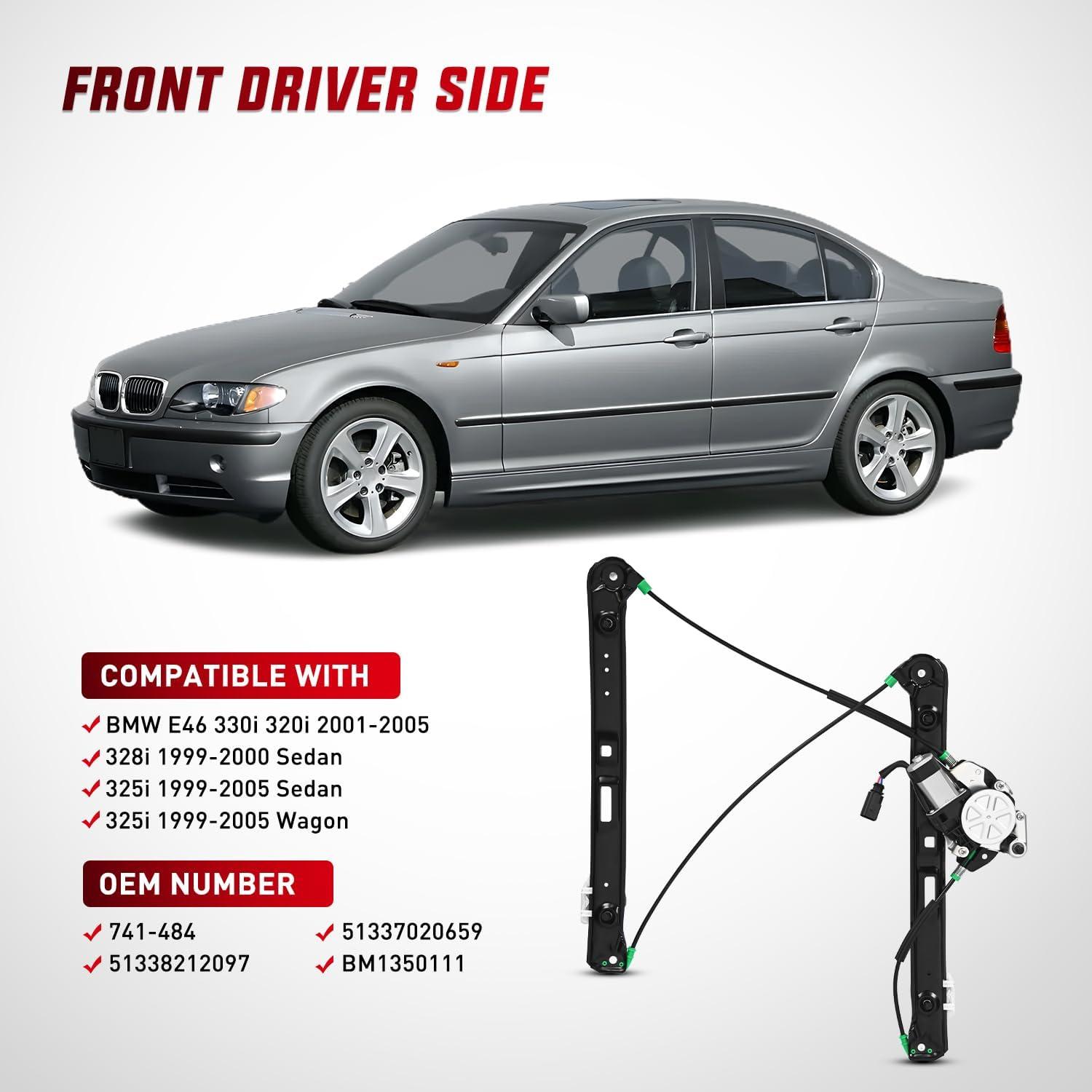 imageNilight 741484 Power Window RegulatorMotor Front Driver Side Compatible with BMW E46 325i 328i 330i 1999 2000 2001 2002 2003 2004 2005 Sedan