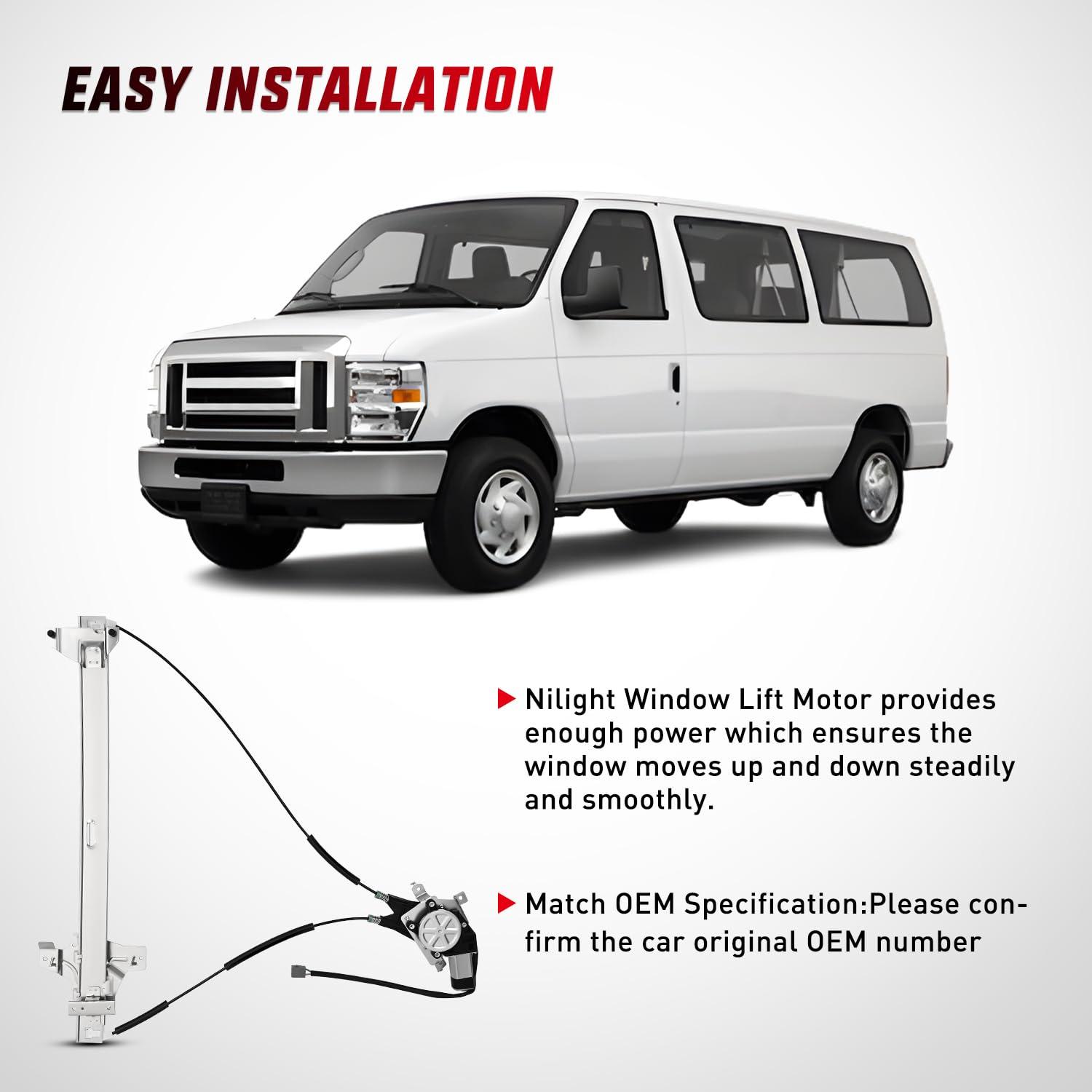 imageNilight 741586 Window RegulatorMotor Front Driver Side Compatible with 20032014 Ford E150 E250 Econoline E350 E450 E550 Super Duty 2004 2005 2006 2007 2008 2009 2010 2011 2012 2013 2014Front Passenger