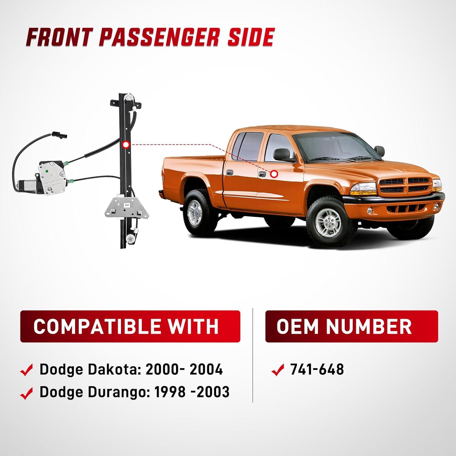 imageNilight 741648 Power Window Regulator and Motor Front Passenger Side Compatible with Dodge Dakota 2000 2001 2002 2003 2004Dodge Durango 1998 1999 2000 2001 2002 2003Front Left Side