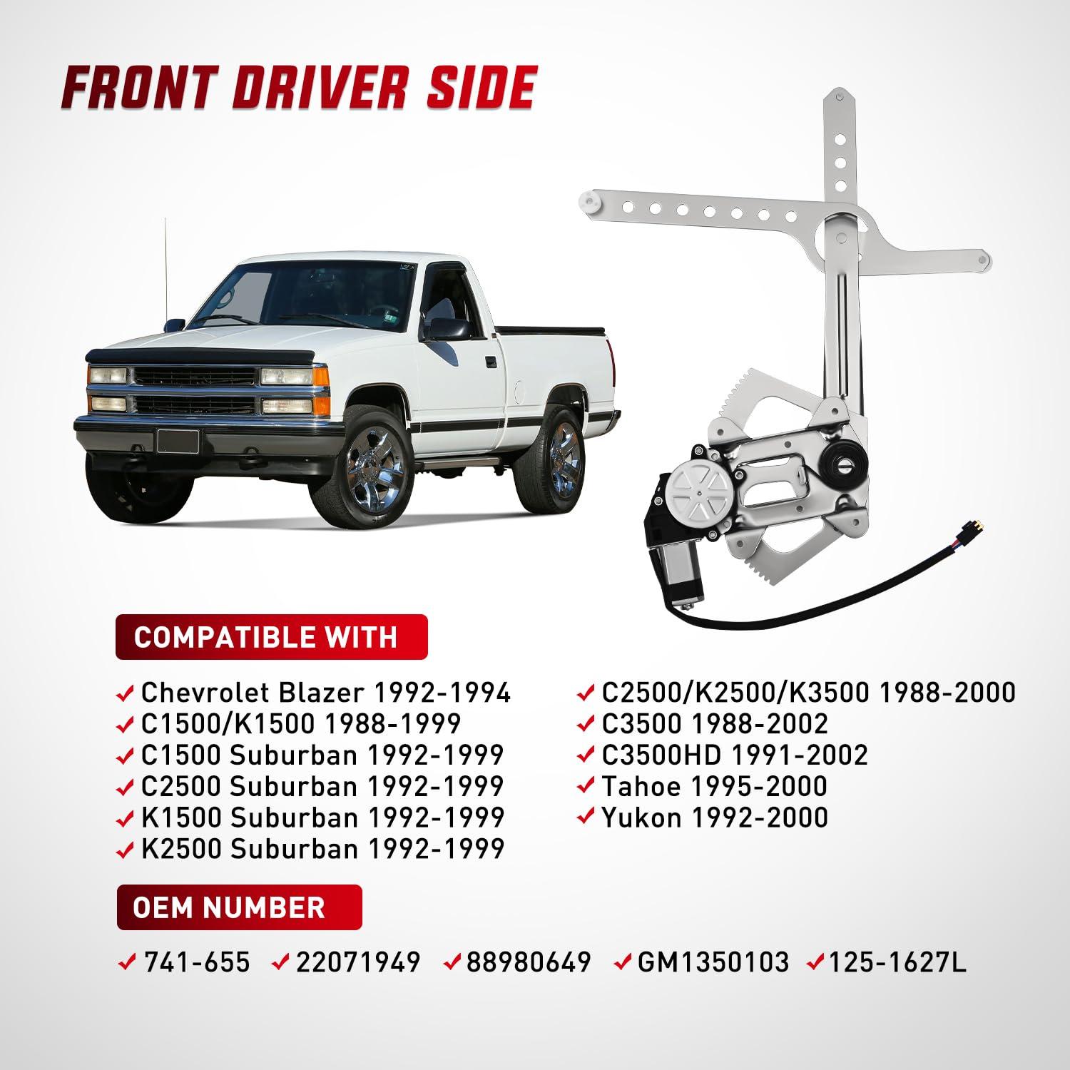 imageNilight 741655 Window RegulatorMotor Front Driver Side Compatible with 19882002 Chevrolet Blazer C1500 C2500 C3500 K1500 K2500 K3500 Tahoe GMC Yukon 1996 1997 1998 1999 2000 2001 2002Front Driver