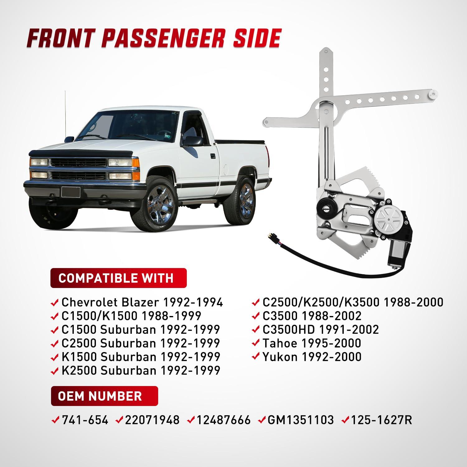 imageNilight 741655 Window RegulatorMotor Front Driver Side Compatible with 19882002 Chevrolet Blazer C1500 C2500 C3500 K1500 K2500 K3500 Tahoe GMC Yukon 1996 1997 1998 1999 2000 2001 2002Front Passenger