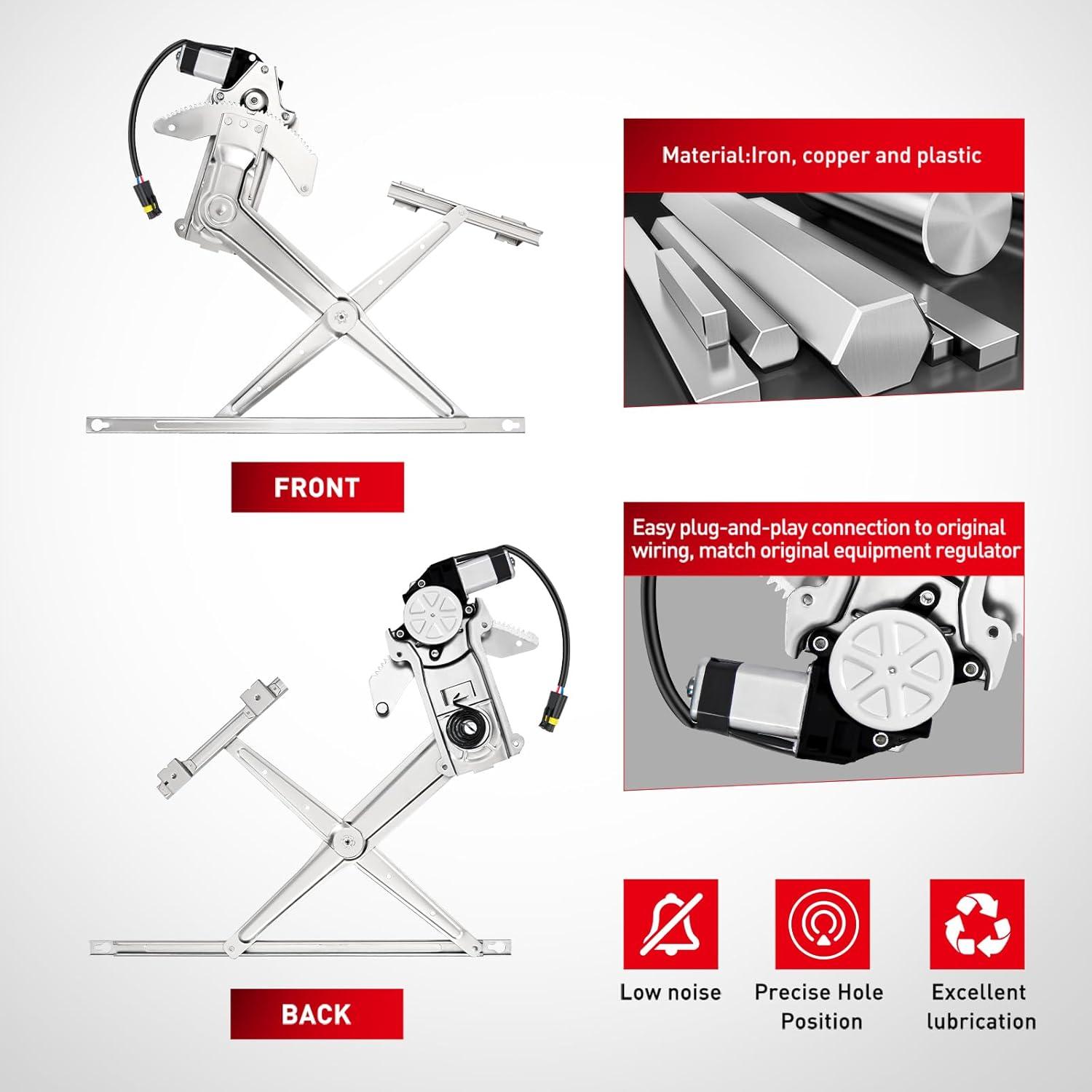 imageNilight 741752 Power Window Regulator and Motor Front Passenger Side Compatible with Dodge Ram 1500 1994 1995 1996 1997 1998 1999 2000 2001Ram 2500 3500 19942002Front Right Side