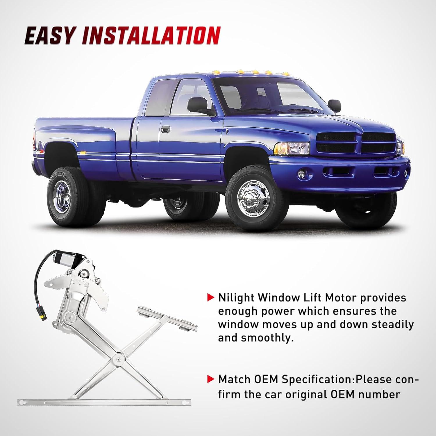 imageNilight 741752 Power Window Regulator and Motor Front Passenger Side Compatible with Dodge Ram 1500 1994 1995 1996 1997 1998 1999 2000 2001Ram 2500 3500 19942002Front Right Side