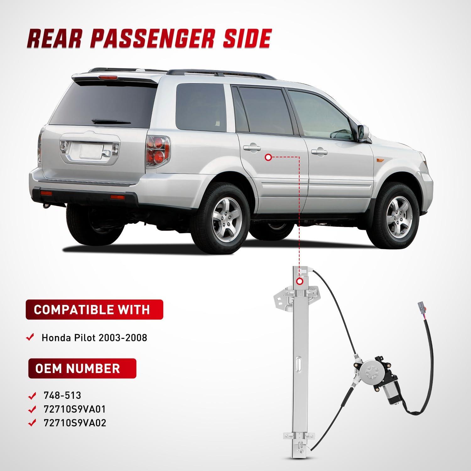 imageNilight 748513 Power Window Regulator and Motor Assembly Rear Passenger Side OE Replacement for Honda Pilot 2003 2004 2005 2006 2007 2008