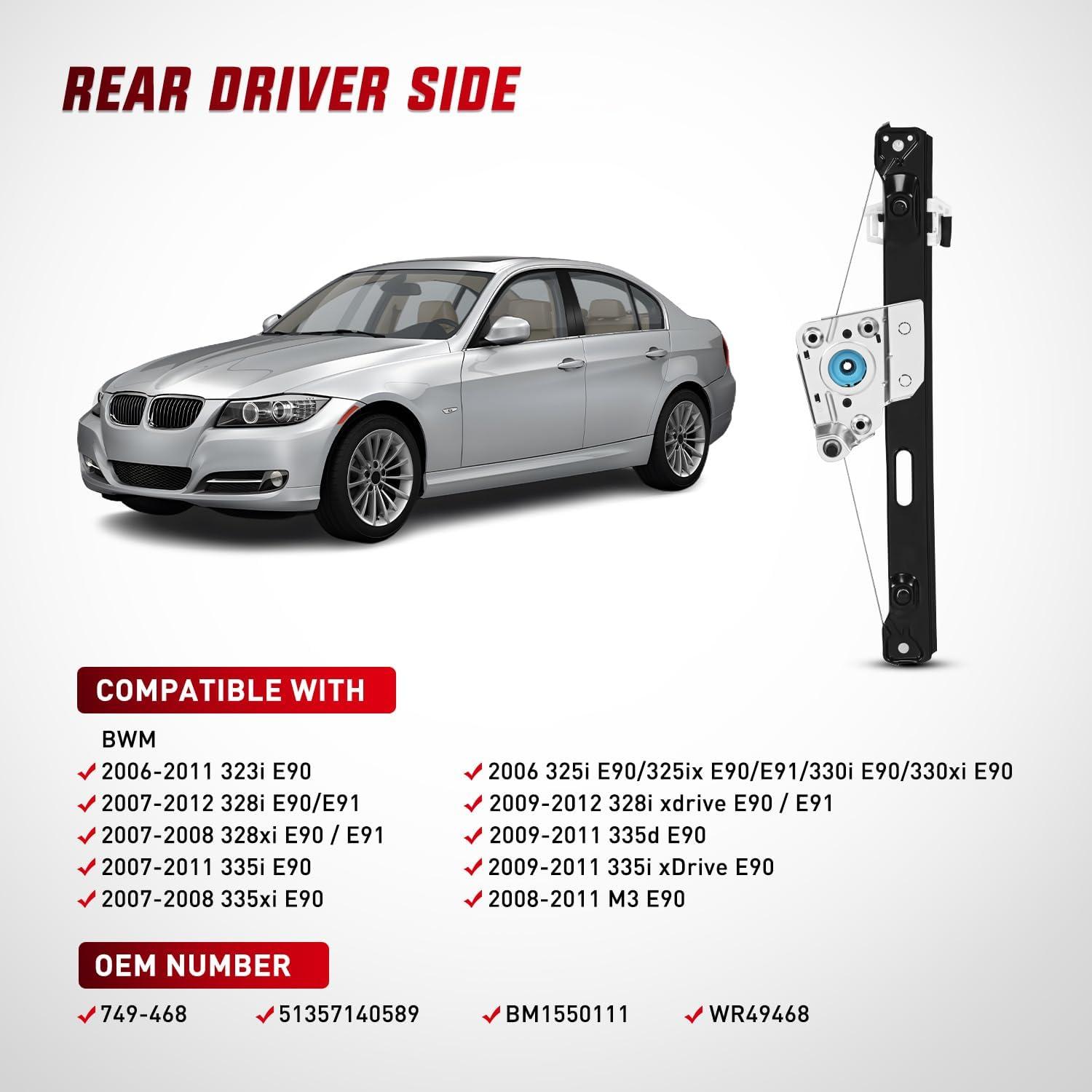imageNilight 749468 Rear Driver Side Power Window RegulatorCompatible with BMW E90 E91 323i 325i 325xi 328i 328i xDrive 330i 330xi 335i 335xi M3 2006 2007 2008 2009 2010 2011