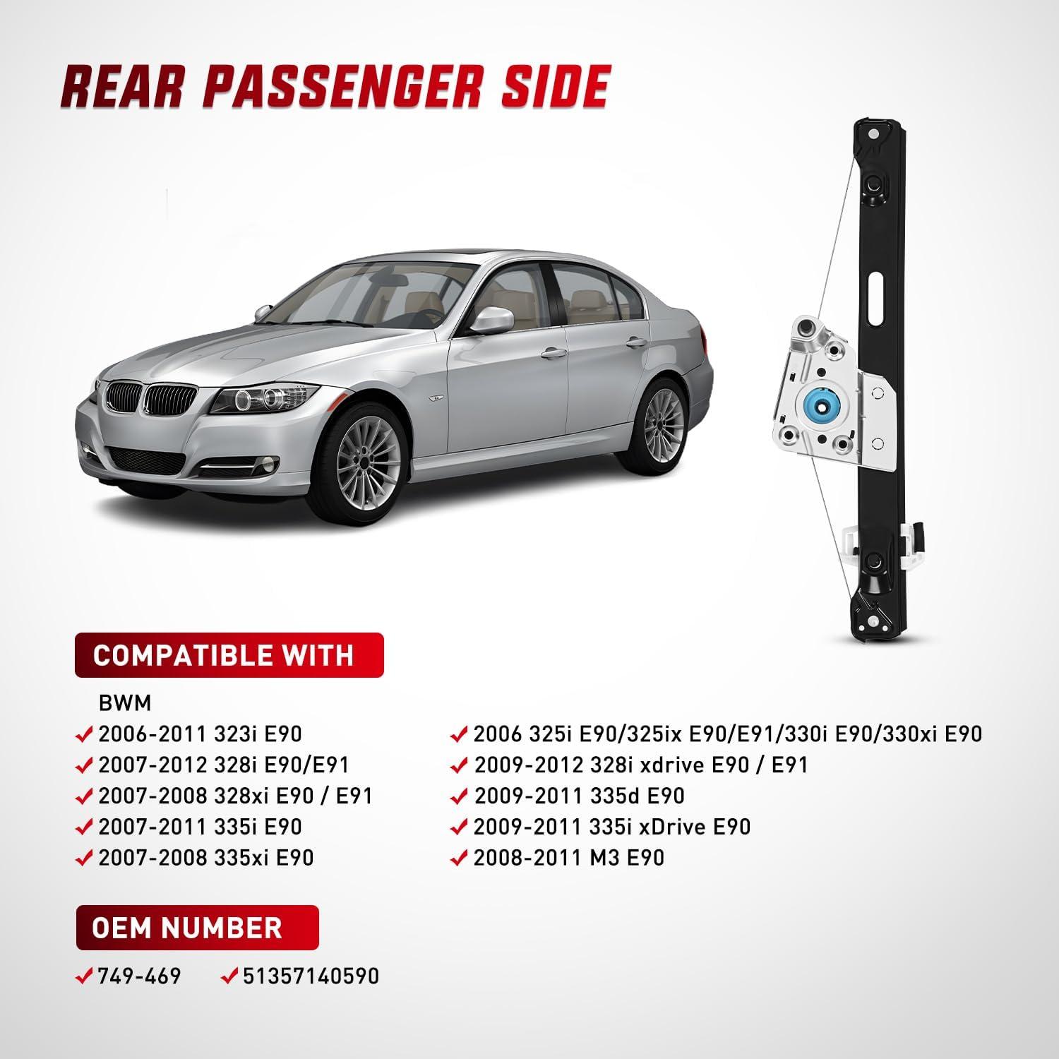imageNilight 749469 Rear Passenger Side Power Window RegulatorCompatible with BMW E90 E91 323i 325i 325xi 328i 328i xDrive 330i 330xi 335i 335xi M3 2006 2007 2008 2009 2010 2011