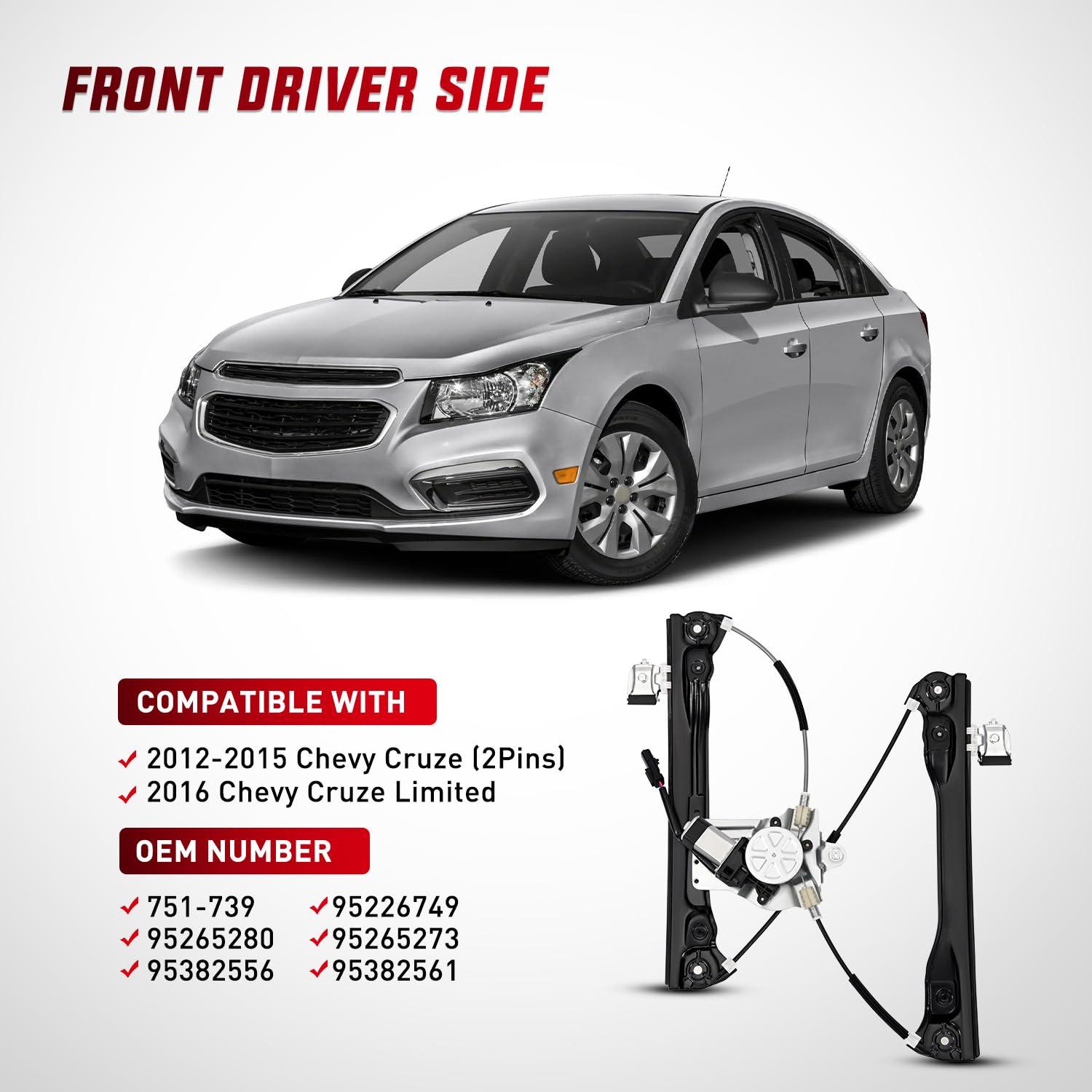 imageNilight 751739 Power Window Regulator with Motor for Front Driver Side Compatible with Chevy Cruze 2012 2013 2014 2015 2016 Chevy Cruze Limited Front Left SideFront Driver