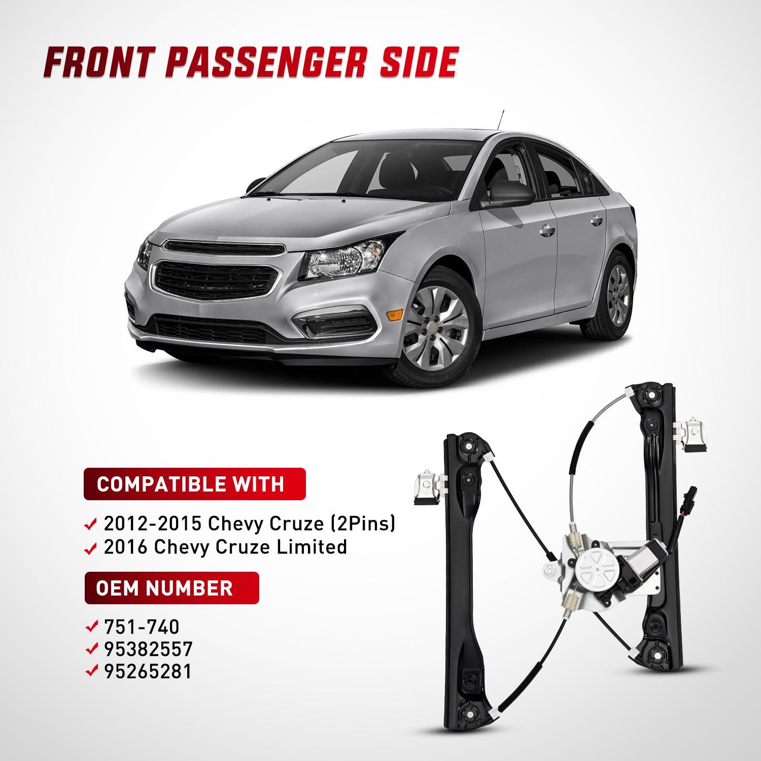 imageNilight 751739 Power Window Regulator with Motor for Front Driver Side Compatible with Chevy Cruze 2012 2013 2014 2015 2016 Chevy Cruze Limited Front Left SideFront Passenger