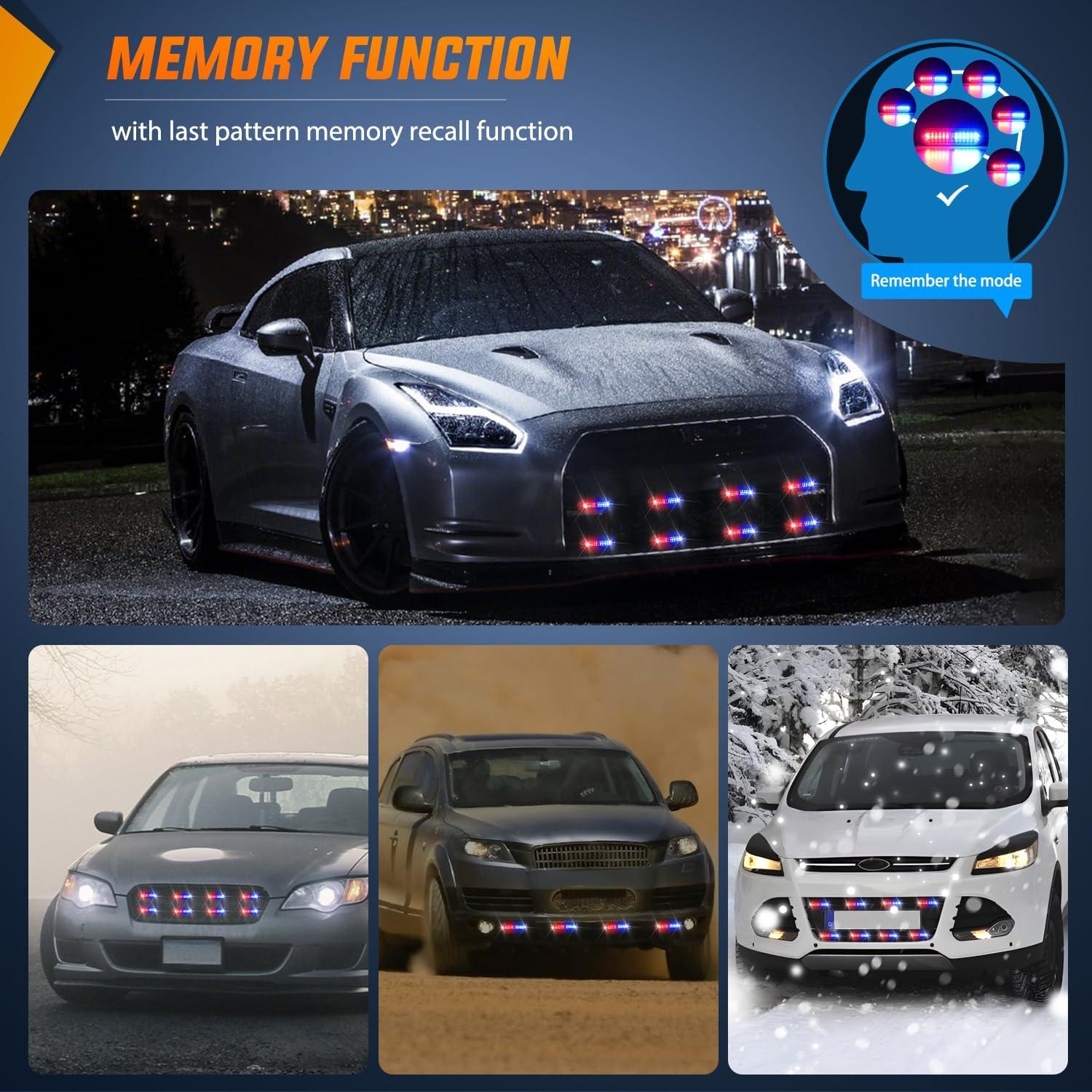 imageNilight 8PCS LED Strobe lights 12V Sync Feature Amber White 12 24LED Emergency Hazard Warning Lights with Controller for Cars Trucks RVs Campers 2 Years WarrantyRedBlue with Controller