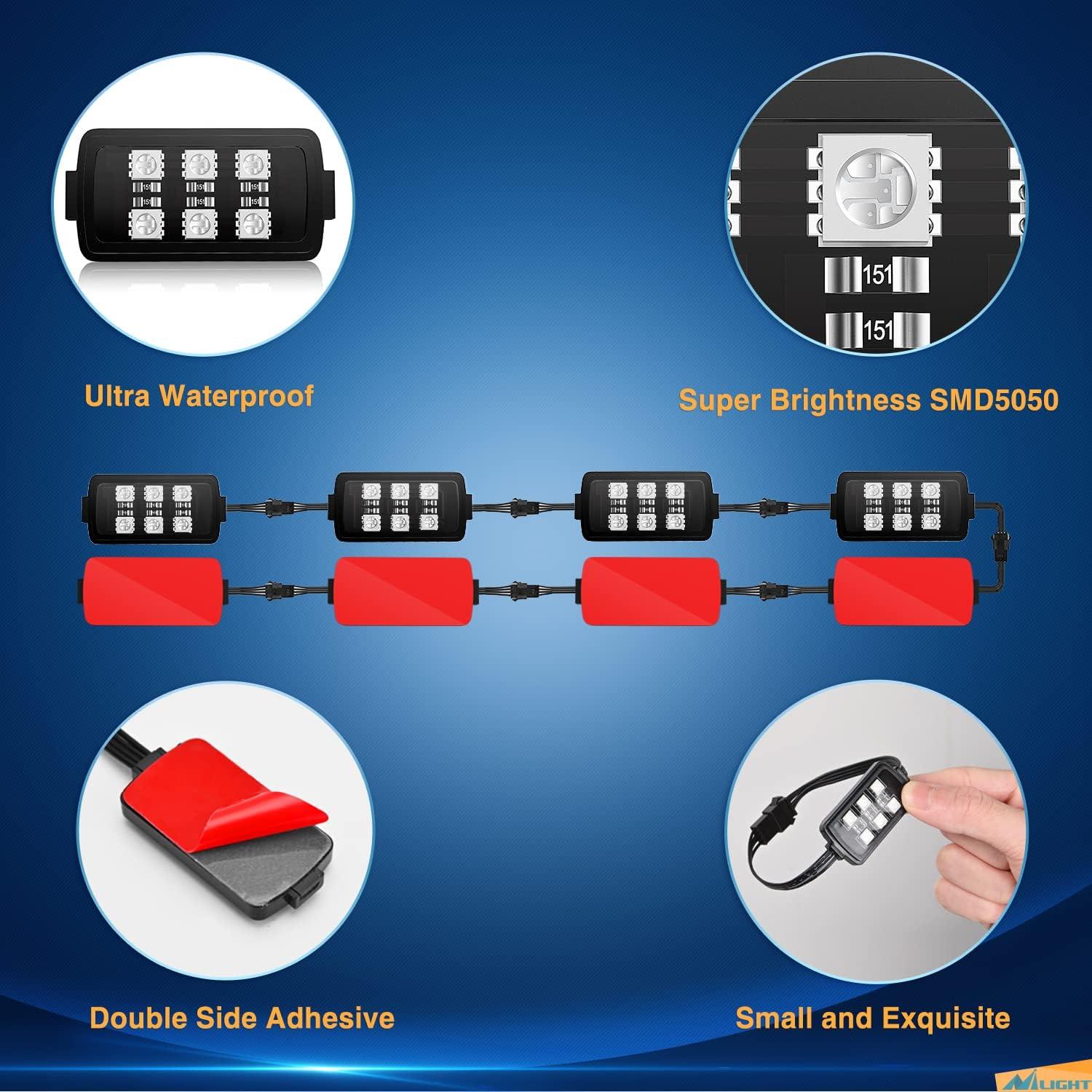 imageNilight 8PCS Motorcycle RGB Led Light Kit Waterproof MultiColor Atmosphere Lights Lamp with 4Key RF Wireless Remote for Harley Davidson Honda Kawasaki Suzuki 2 Years Warranty TL428Pcs RGB LED Pods Lights