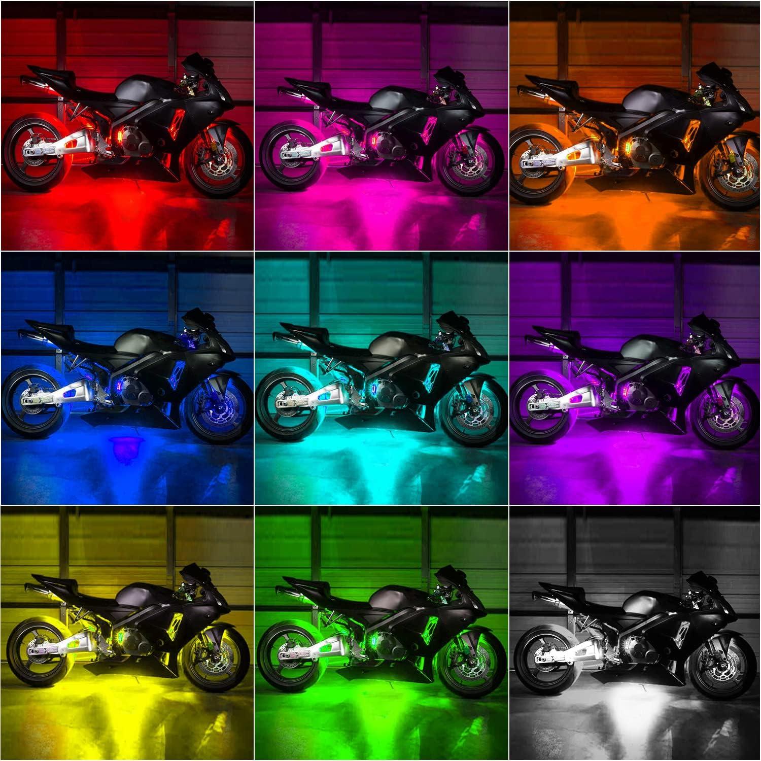 imageNilight 8PCS Motorcycle RGB Led Light Kit Waterproof MultiColor Atmosphere Lights Lamp with 4Key RF Wireless Remote for Harley Davidson Honda Kawasaki Suzuki 2 Years Warranty TL428Pcs RGB LED Pods Lights
