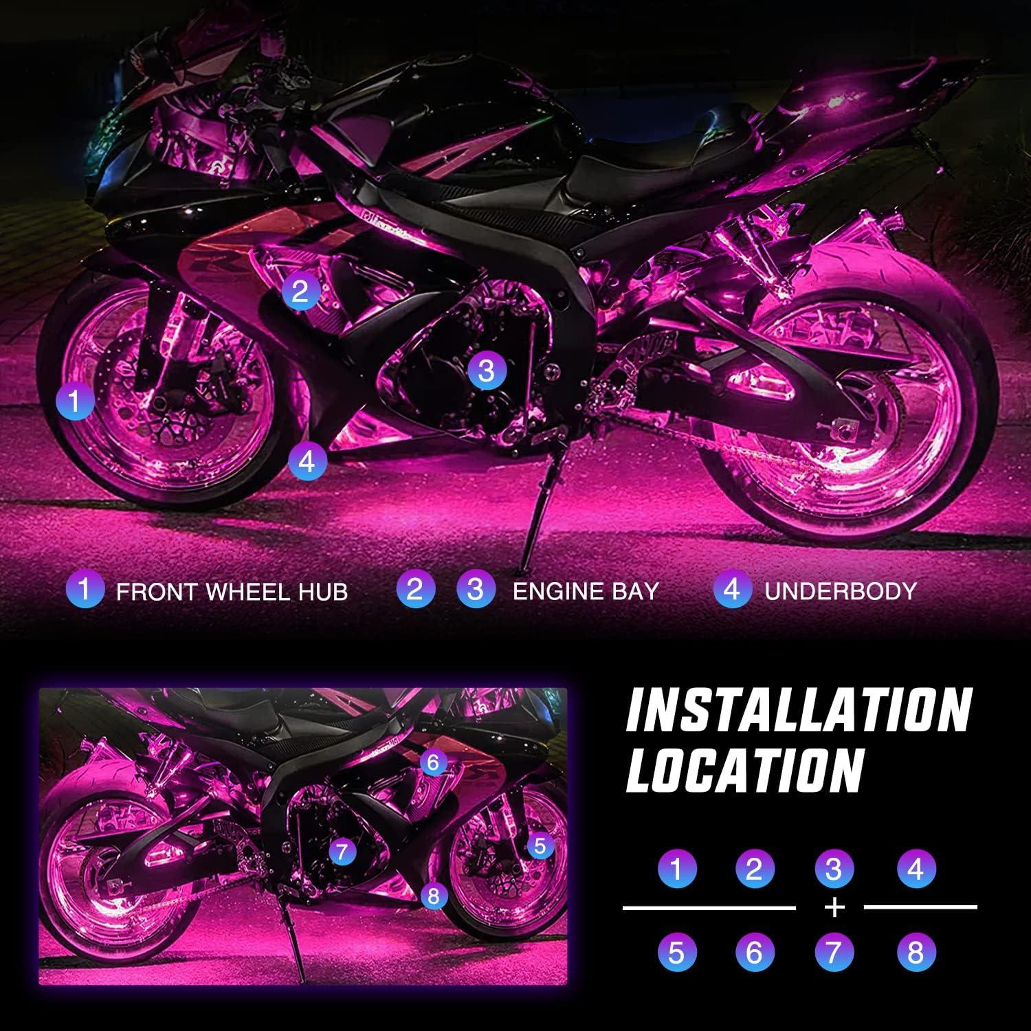 imageNilight 8PCS Motorcycle RGB Led Light Kit Waterproof MultiColor Atmosphere Lights Lamp with 4Key RF Wireless Remote for Harley Davidson Honda Kawasaki Suzuki 2 Years Warranty TL428Pcs RGB LED StripAPP