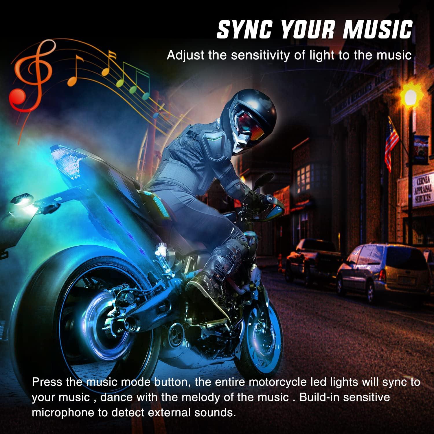 imageNilight 8PCS Motorcycle RGB Led Light Kit Waterproof MultiColor Atmosphere Lights Lamp with 4Key RF Wireless Remote for Harley Davidson Honda Kawasaki Suzuki 2 Years Warranty TL428Pcs RGB LED StripAPP