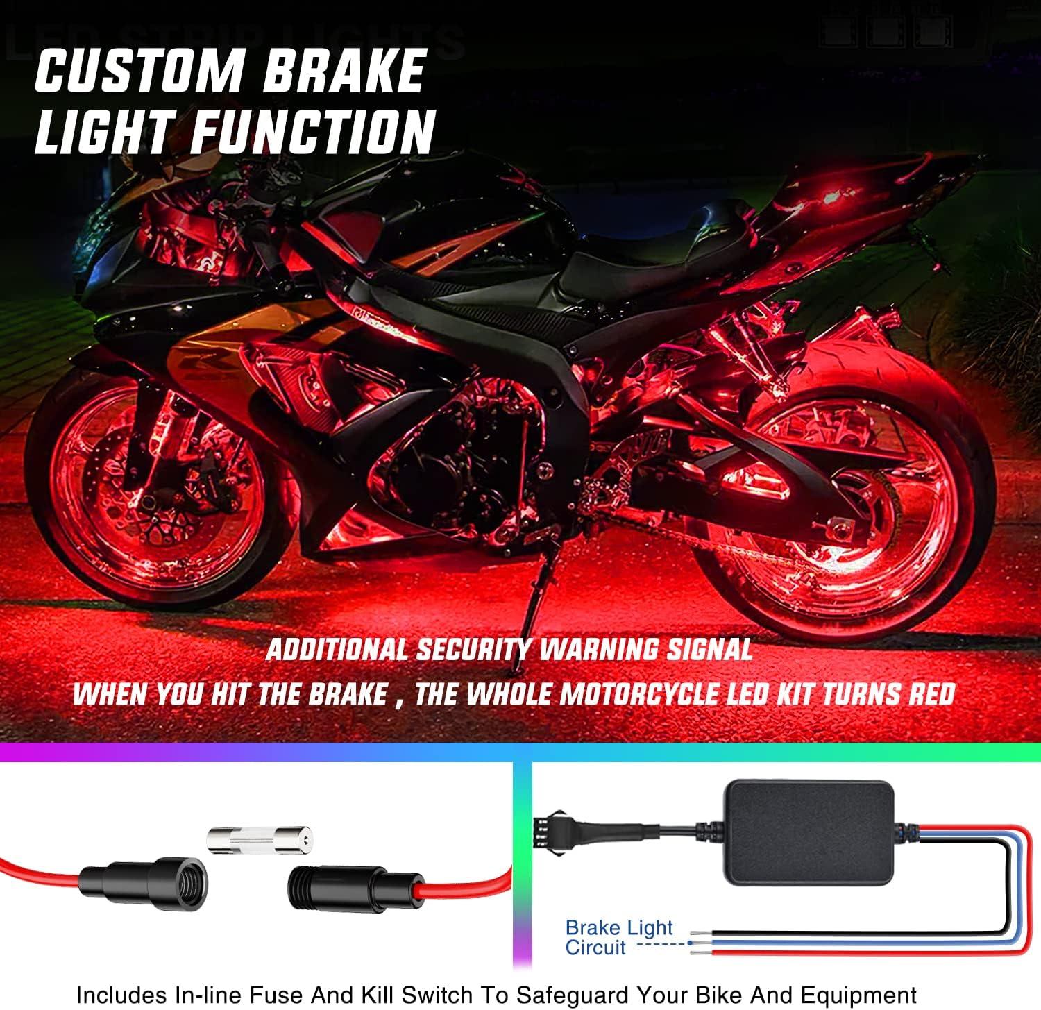 imageNilight 8PCS Motorcycle RGB Led Light Kit Waterproof MultiColor Atmosphere Lights Lamp with 4Key RF Wireless Remote for Harley Davidson Honda Kawasaki Suzuki 2 Years Warranty TL428Pcs RGB LED StripAPP