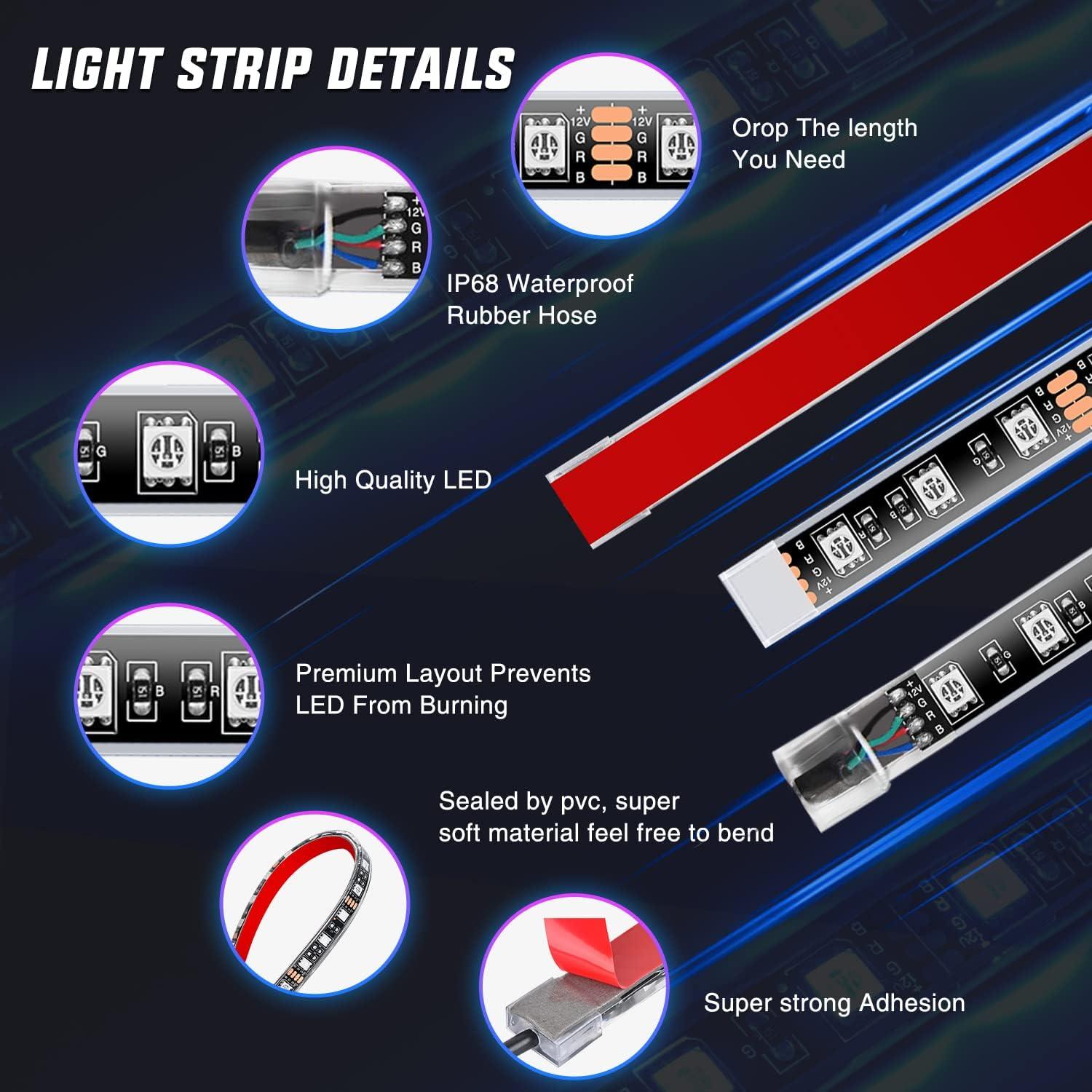 imageNilight 8PCS Motorcycle RGB Led Light Kit Waterproof MultiColor Atmosphere Lights Lamp with 4Key RF Wireless Remote for Harley Davidson Honda Kawasaki Suzuki 2 Years Warranty TL428Pcs RGB LED StripAPP