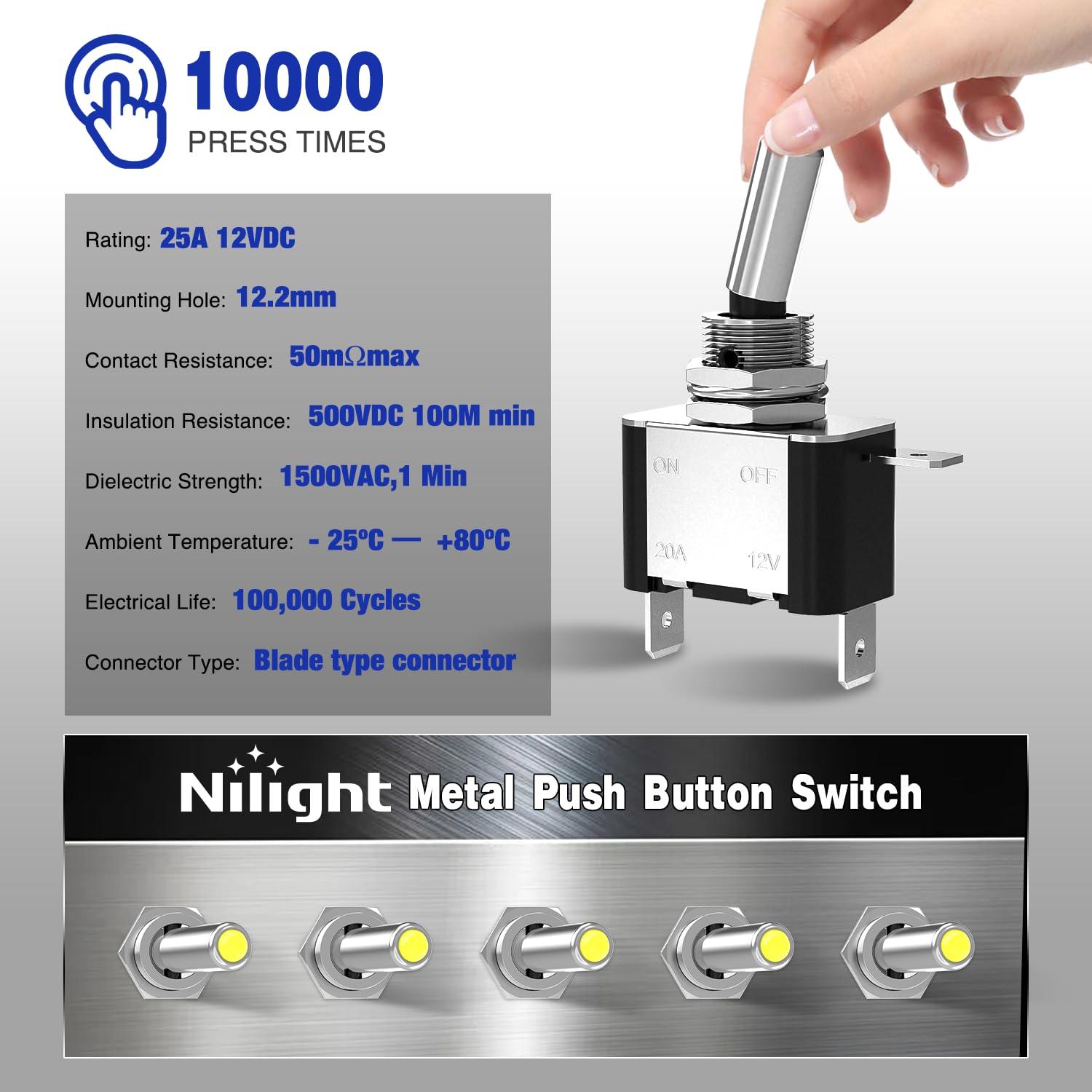 imageNilight 90014E Heavy Duty Rocker Toggle Switch 12V 20A Red Cover SPST ONOff 2Pin Car Truck Boat5 Pack3PCS LED Switch Amber